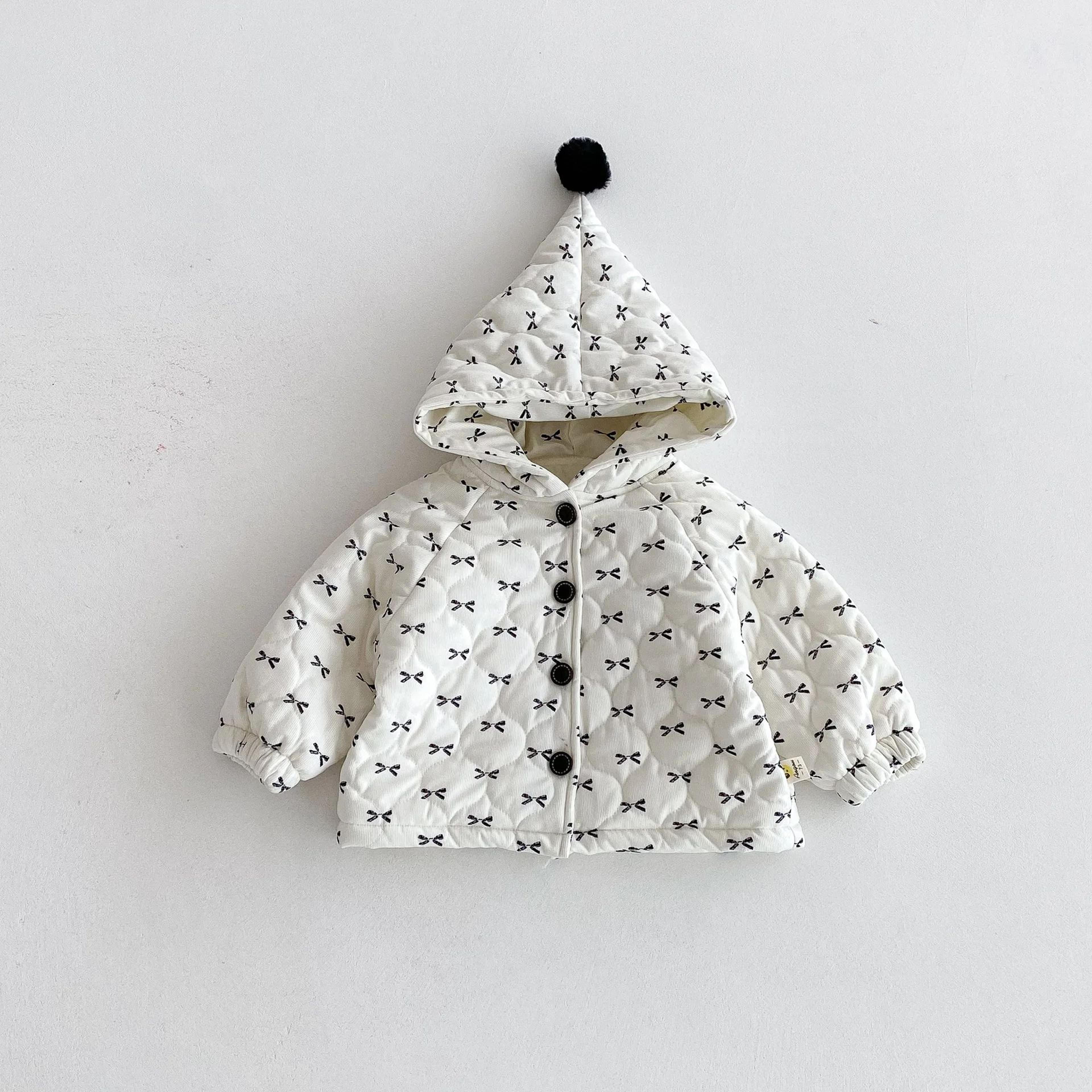 Sweet Bow Hooded Baby Girl Winter Jacket  Soft Cotton Toddler Coat 4