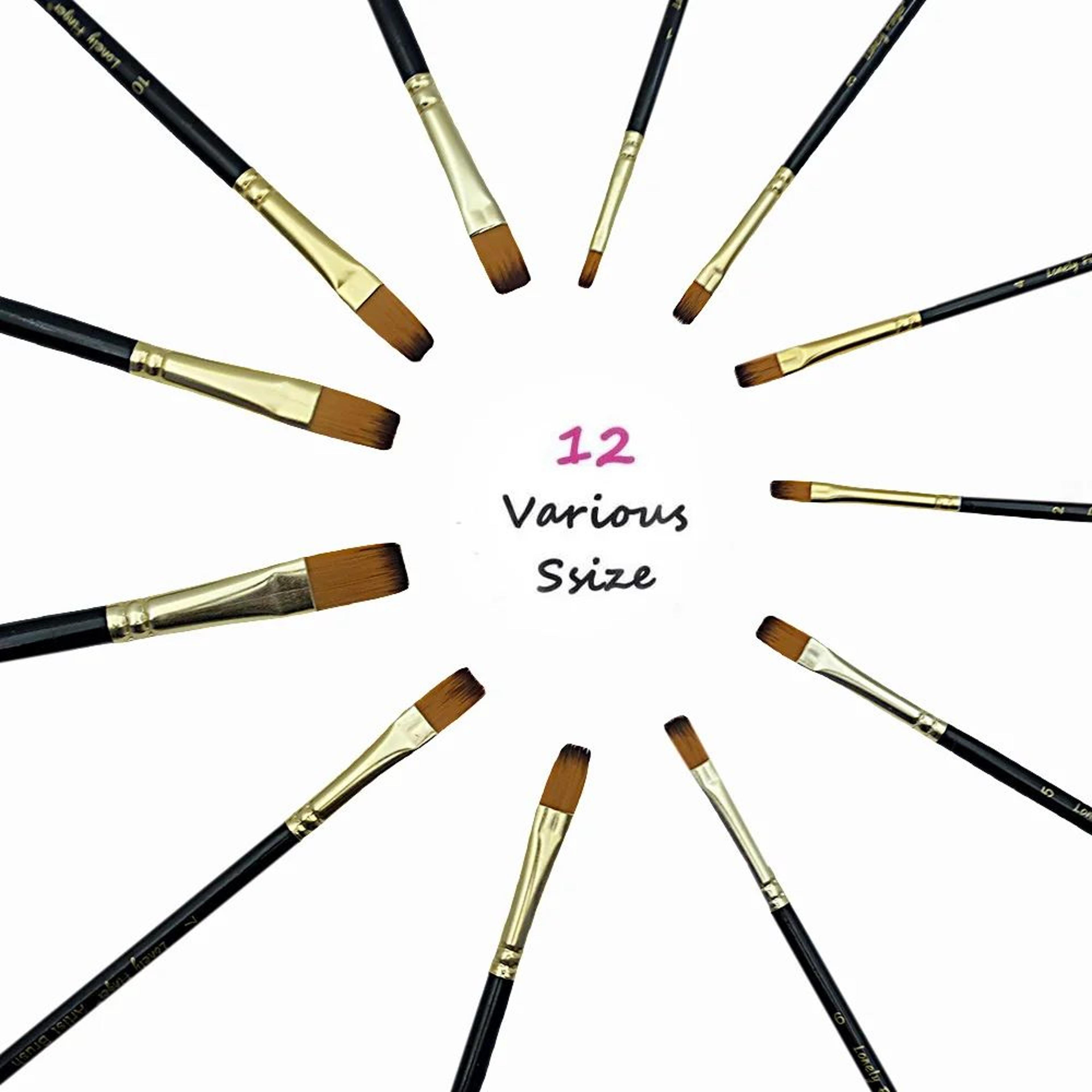 Precision 12Piece Acrylic Paint Brushes Set  Professional Flat Paint Brushes With Nylon Bristles Fo 3