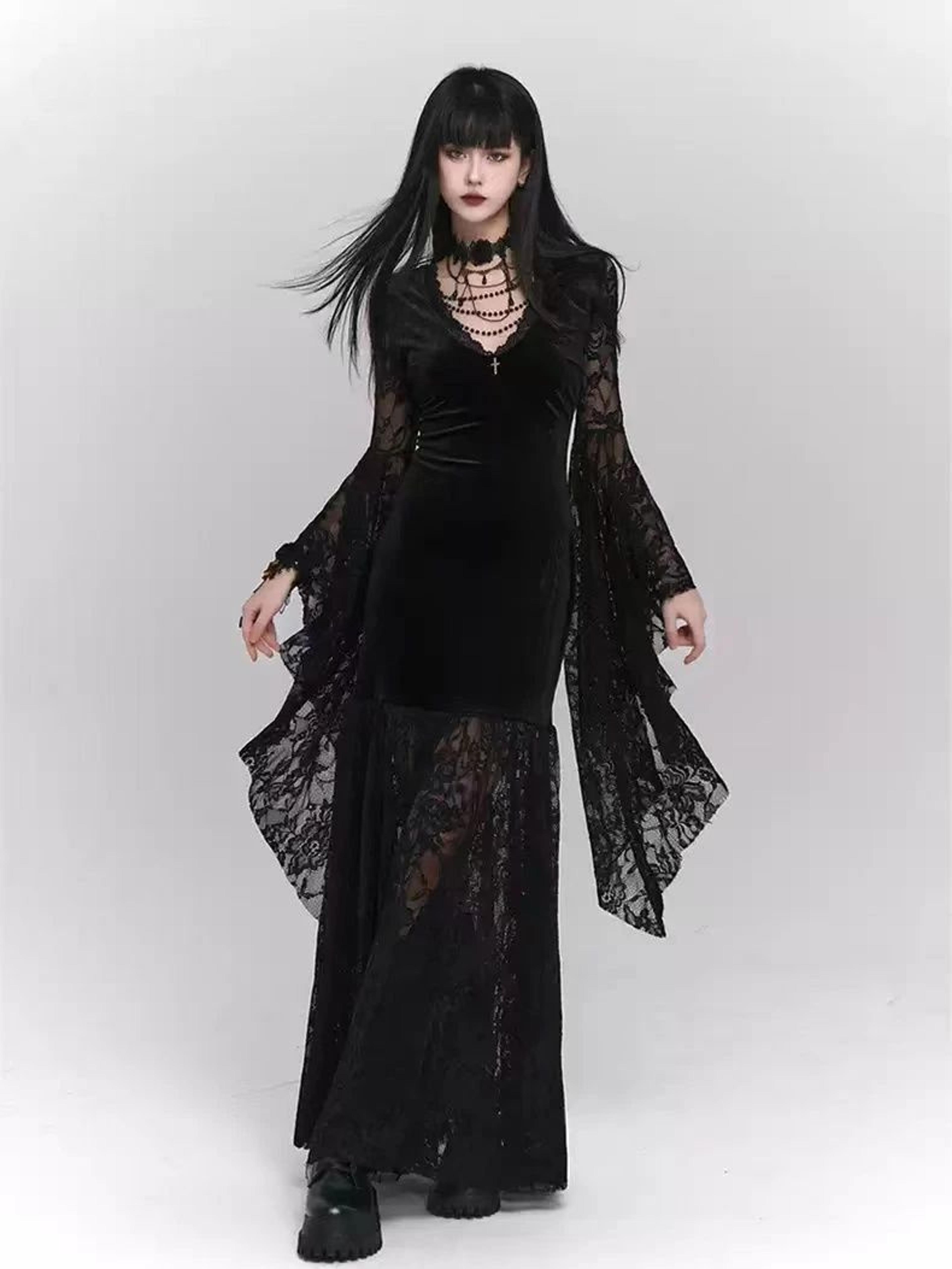 Midnight Elegance Black Gothic Dress  Slim Gothic Bodycon Dress For Vintage Goth  Harajuku Style 1