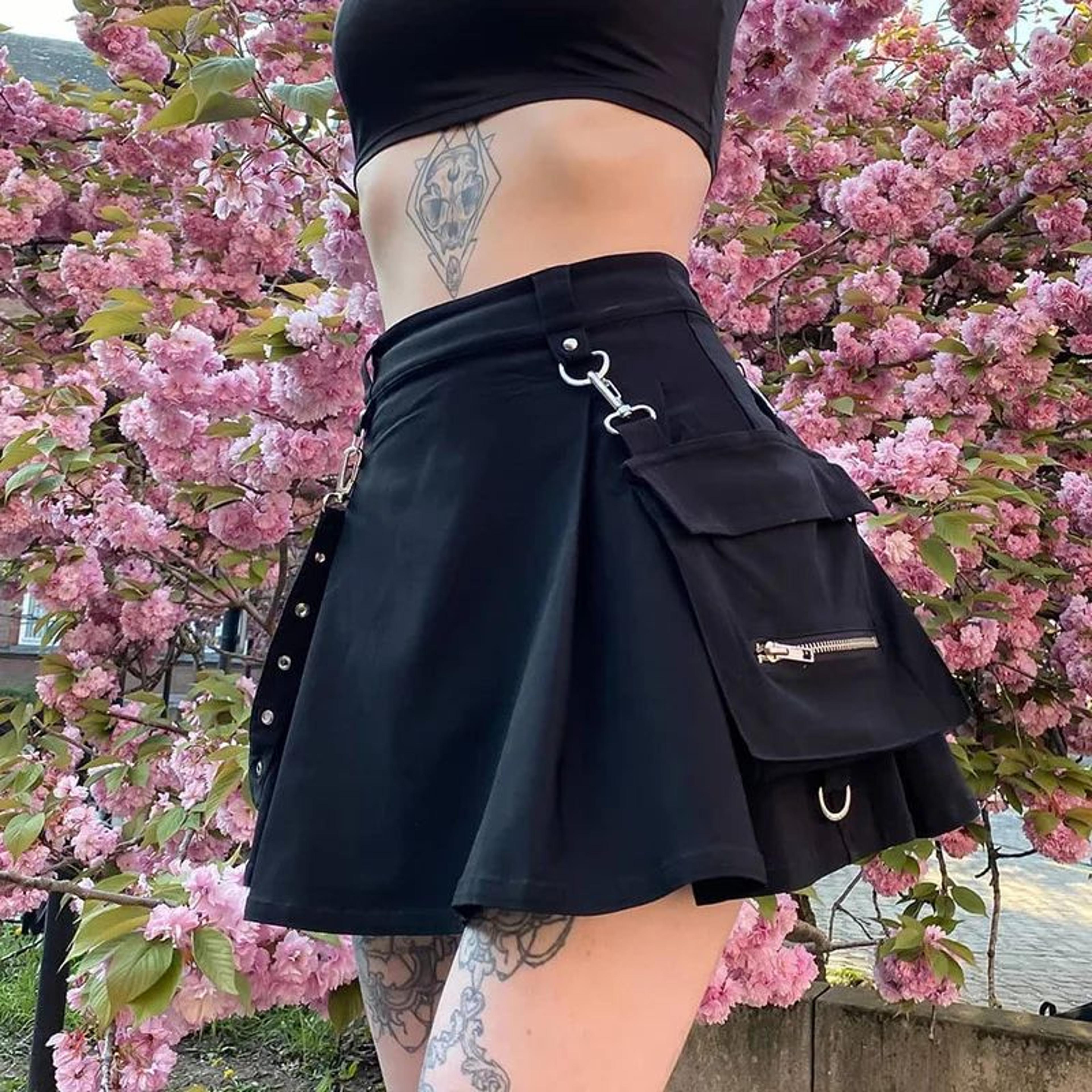 Harajuku Gothic High Waist Punk Mini Skirt  Patchwork Bandage Streetwear For Women 2