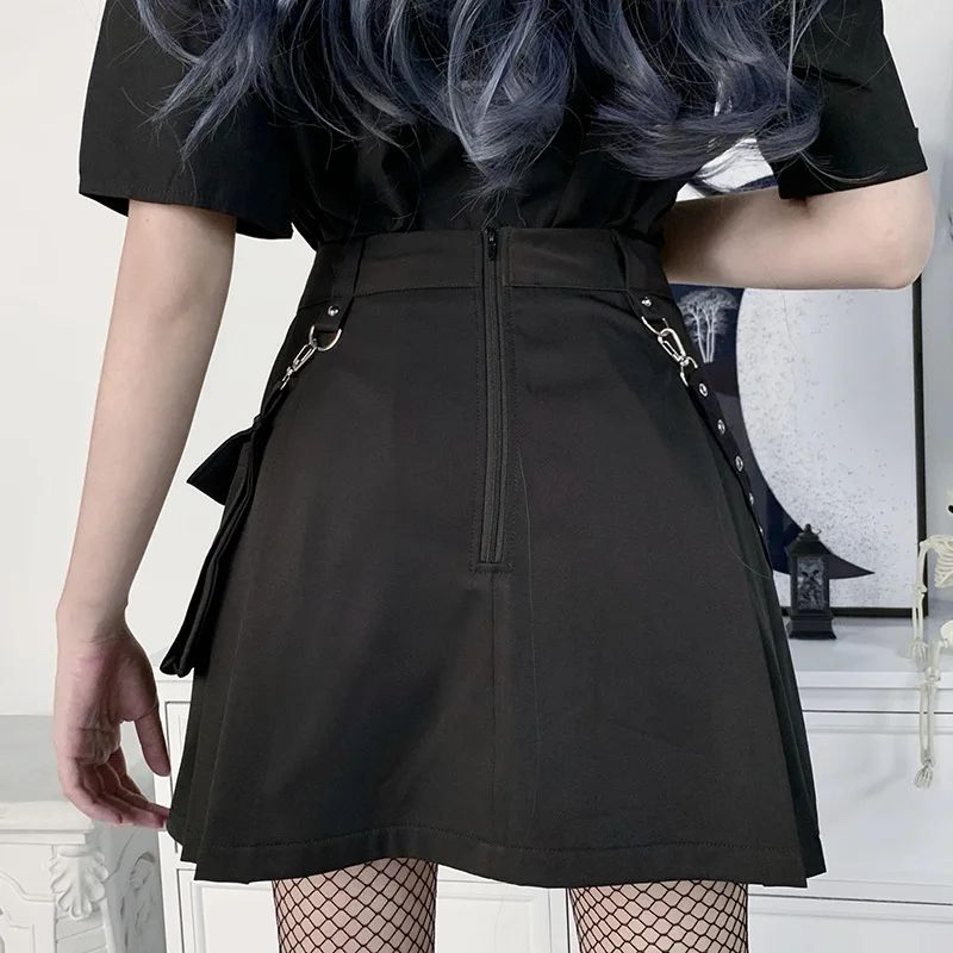 Harajuku Gothic High Waist Punk Mini Skirt  Patchwork Bandage Streetwear For Women 5