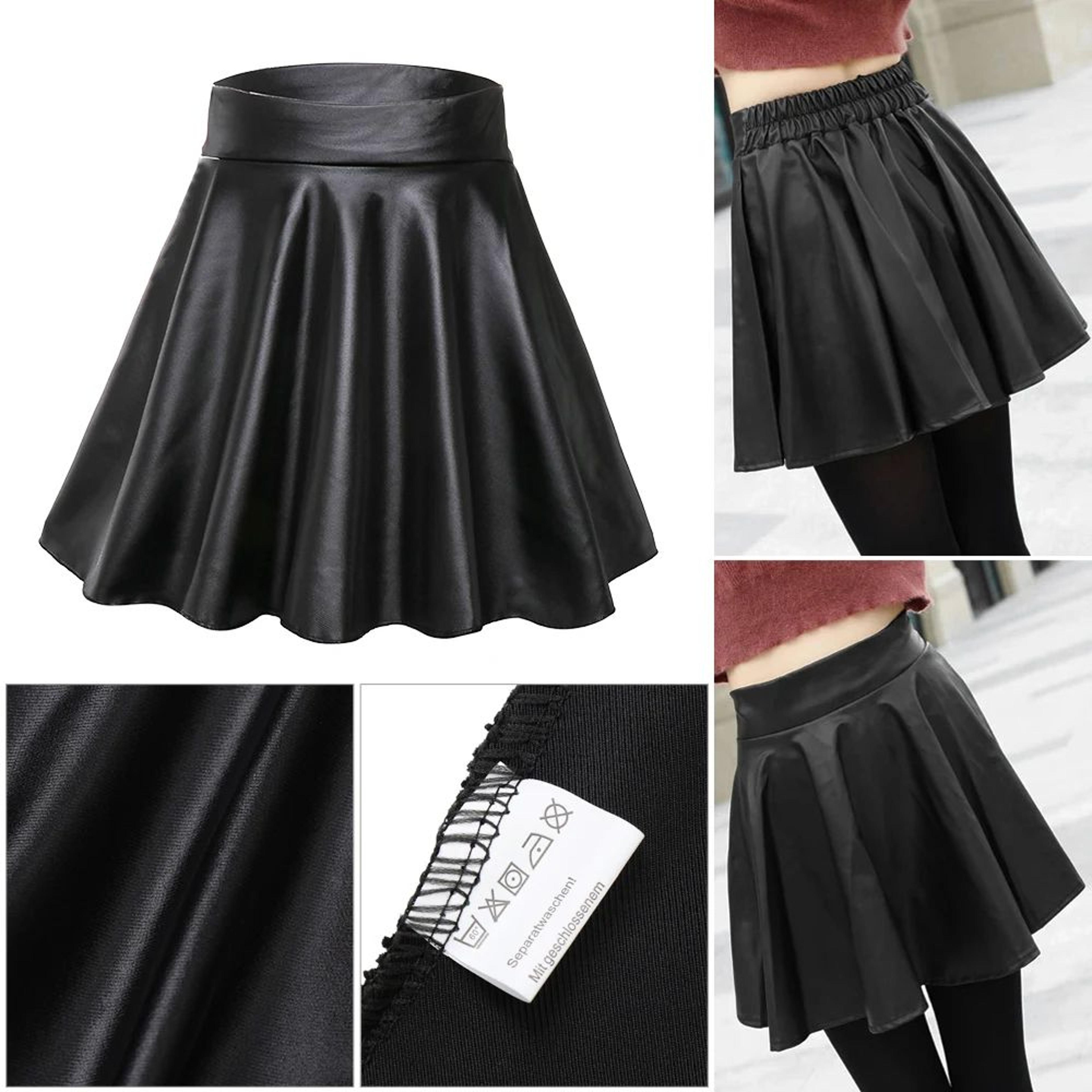 High Waist Faux Leather Mini Skirt  Elastic Waist Womens Leather Skater Skirt 5
