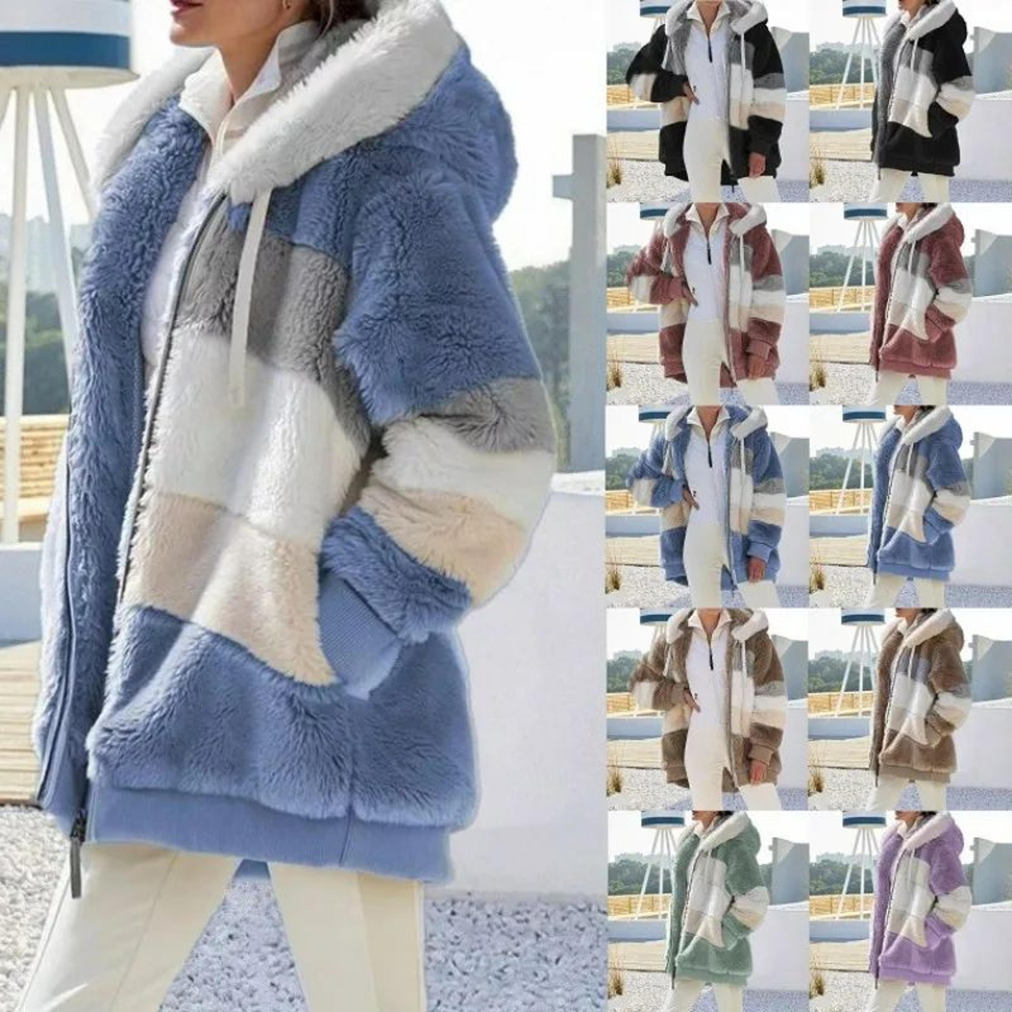 oversized plush hooded jacket for women warm winter teddy coat with pockets