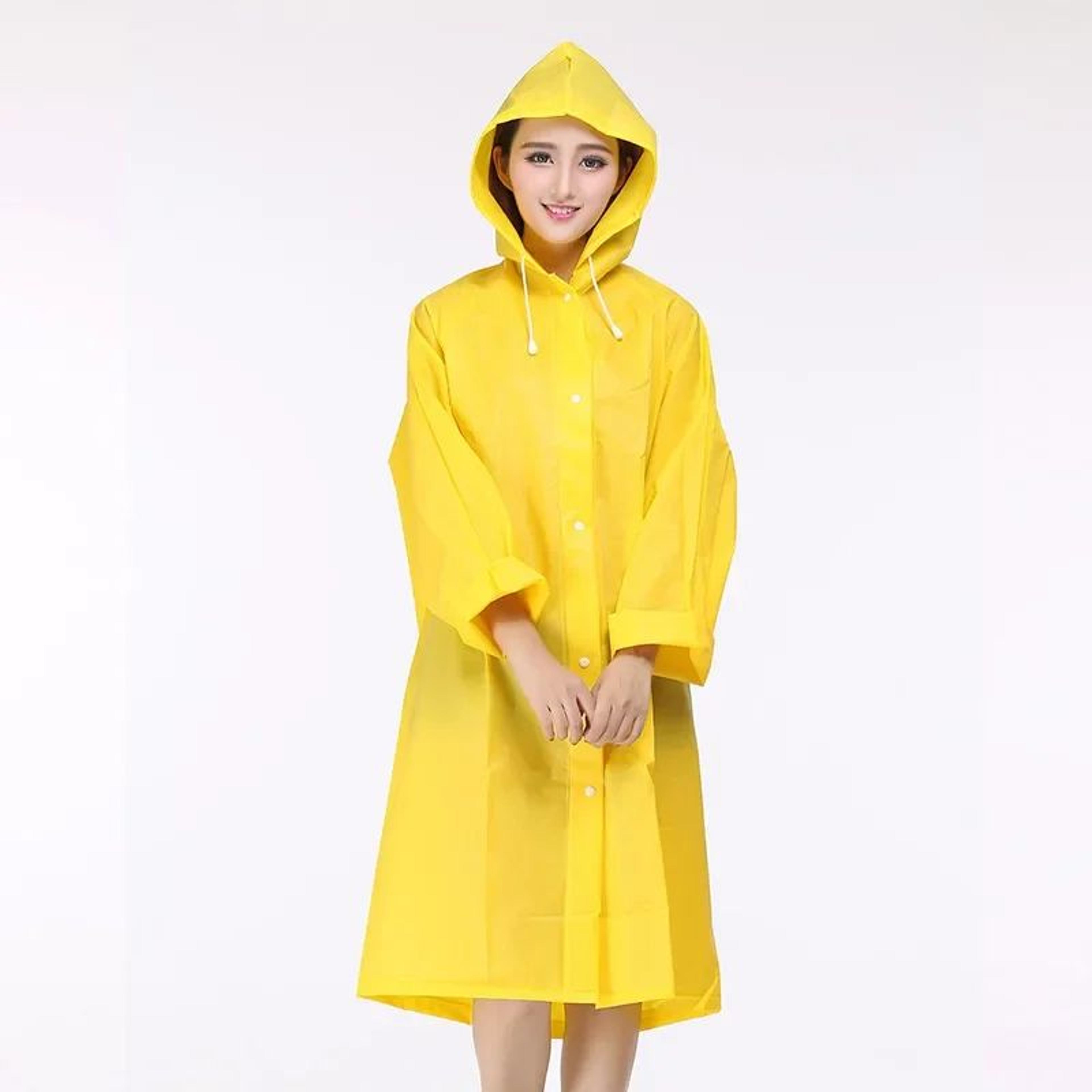 Yellow Transparent Hooded Raincoat For Women Reusable Clear Rain Poncho 3