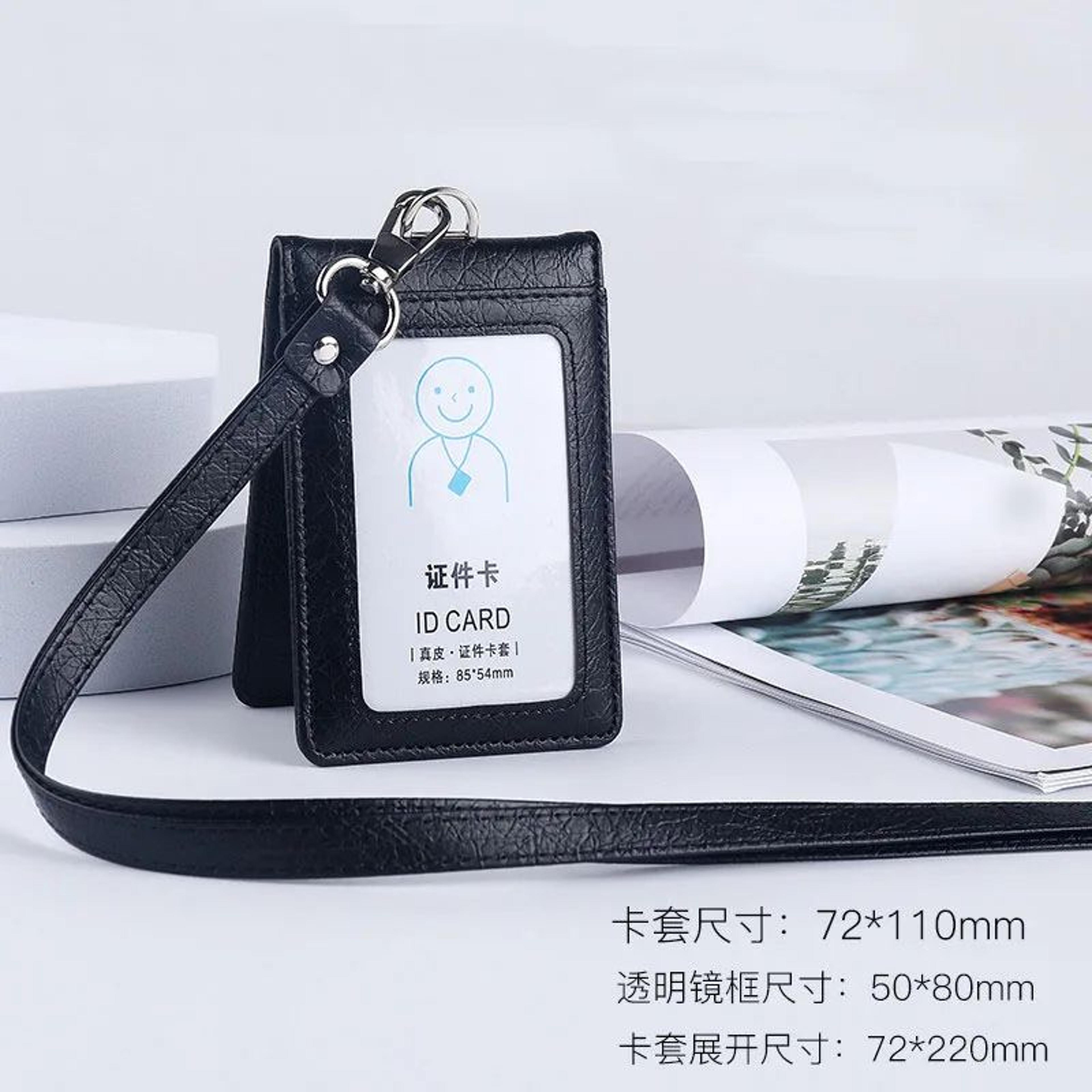 Premium Leather Credit Card Holder With Neck Lanyard  Slim ID Card Holder Wallet For 5 Cards 6