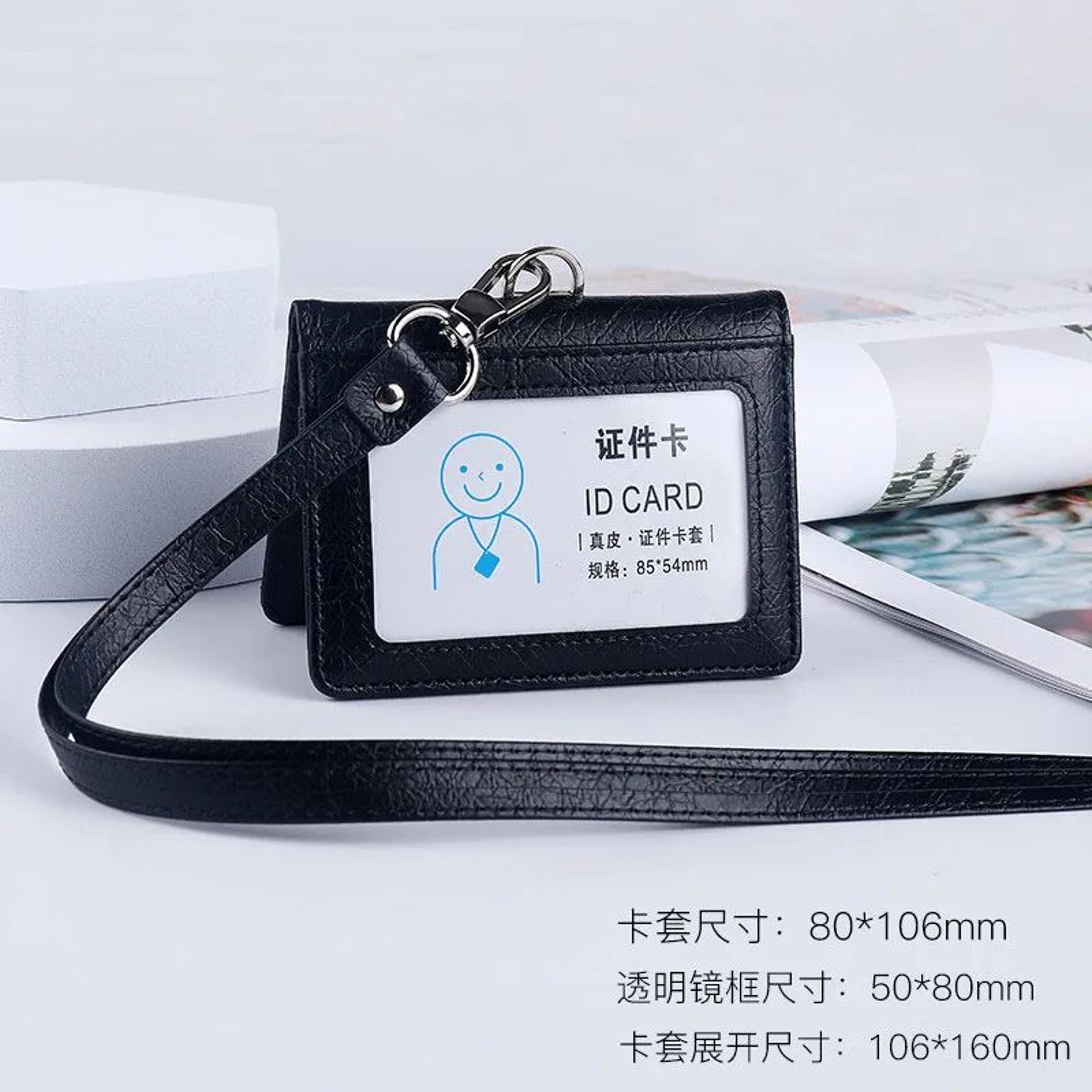 Premium Leather Credit Card Holder With Neck Lanyard  Slim ID Card Holder Wallet For 5 Cards 7