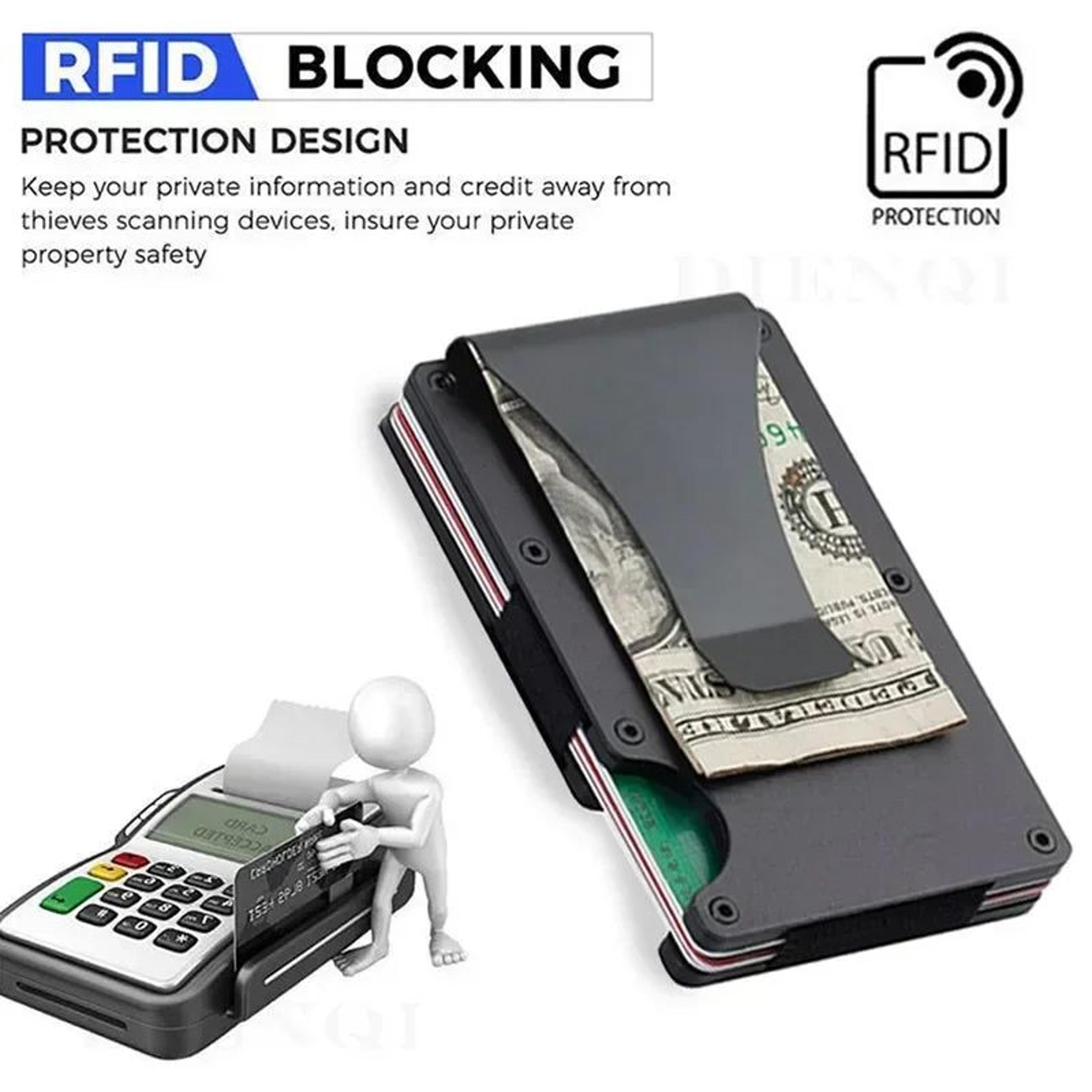 RFID Blocking Minimalist Metal Wallet With Money Clip Slim Front Pocket Card Holder 2