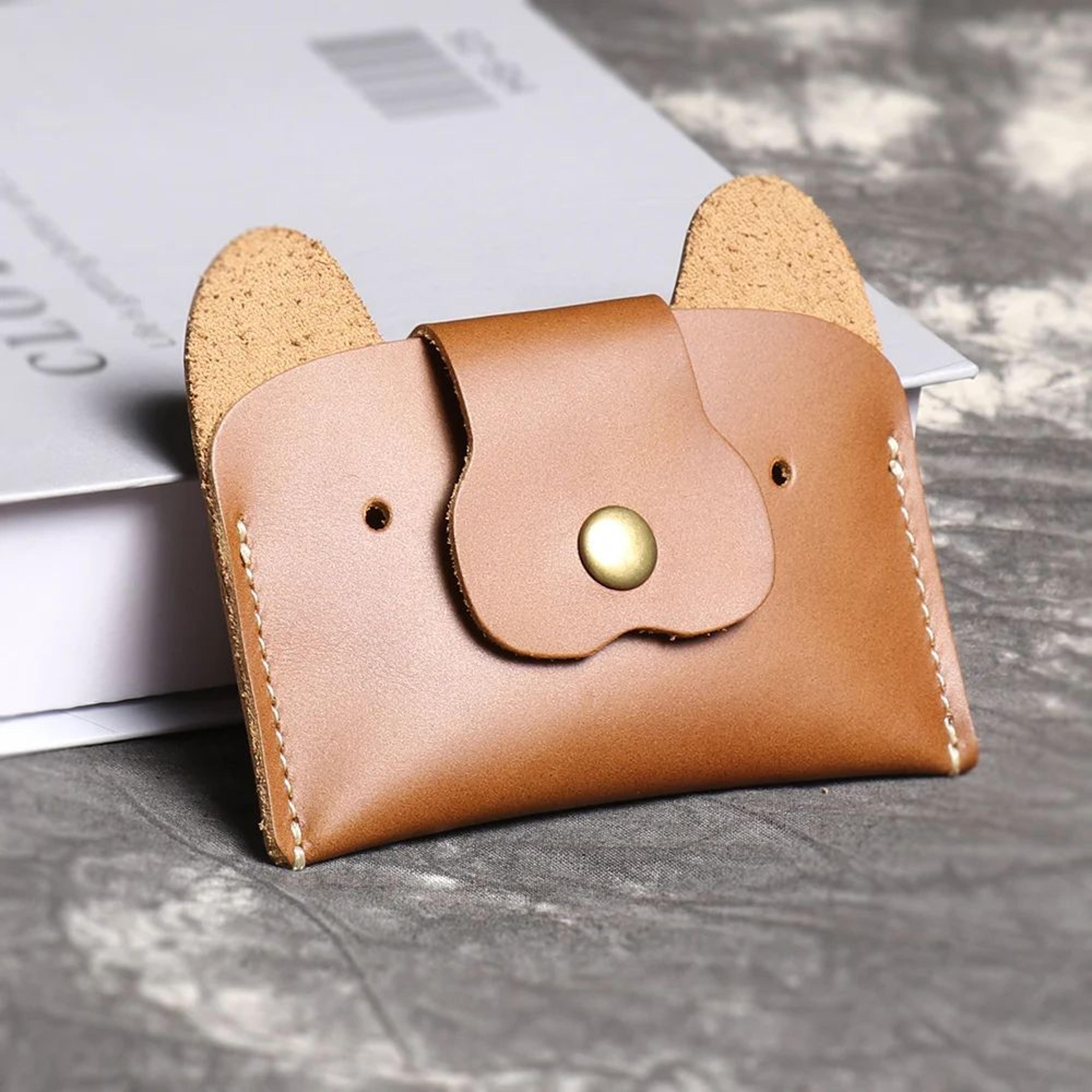 Top Grain Leather Puppy Wallet Card Holder For ID And Cash 4