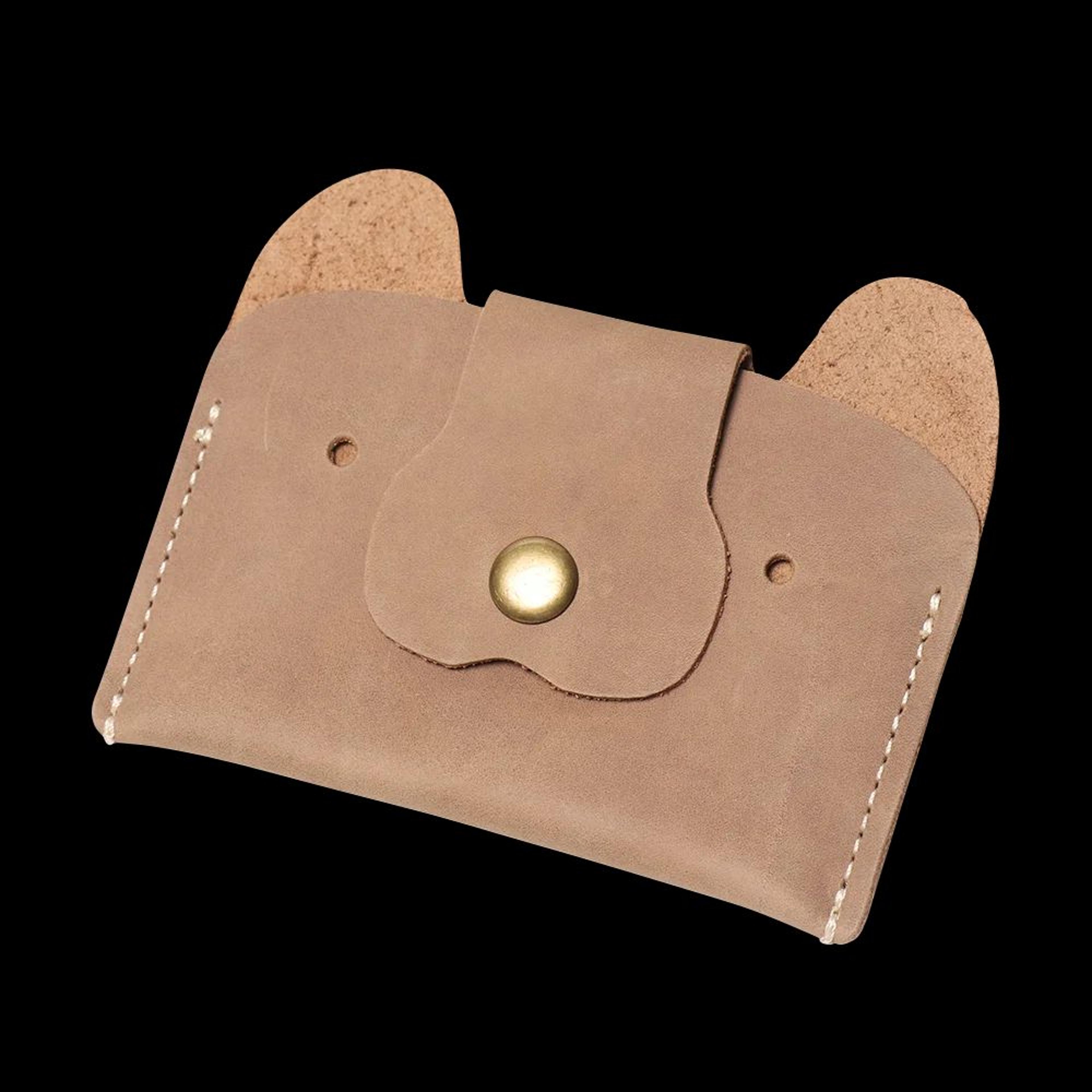 Top Grain Leather Puppy Wallet Card Holder For ID And Cash 11