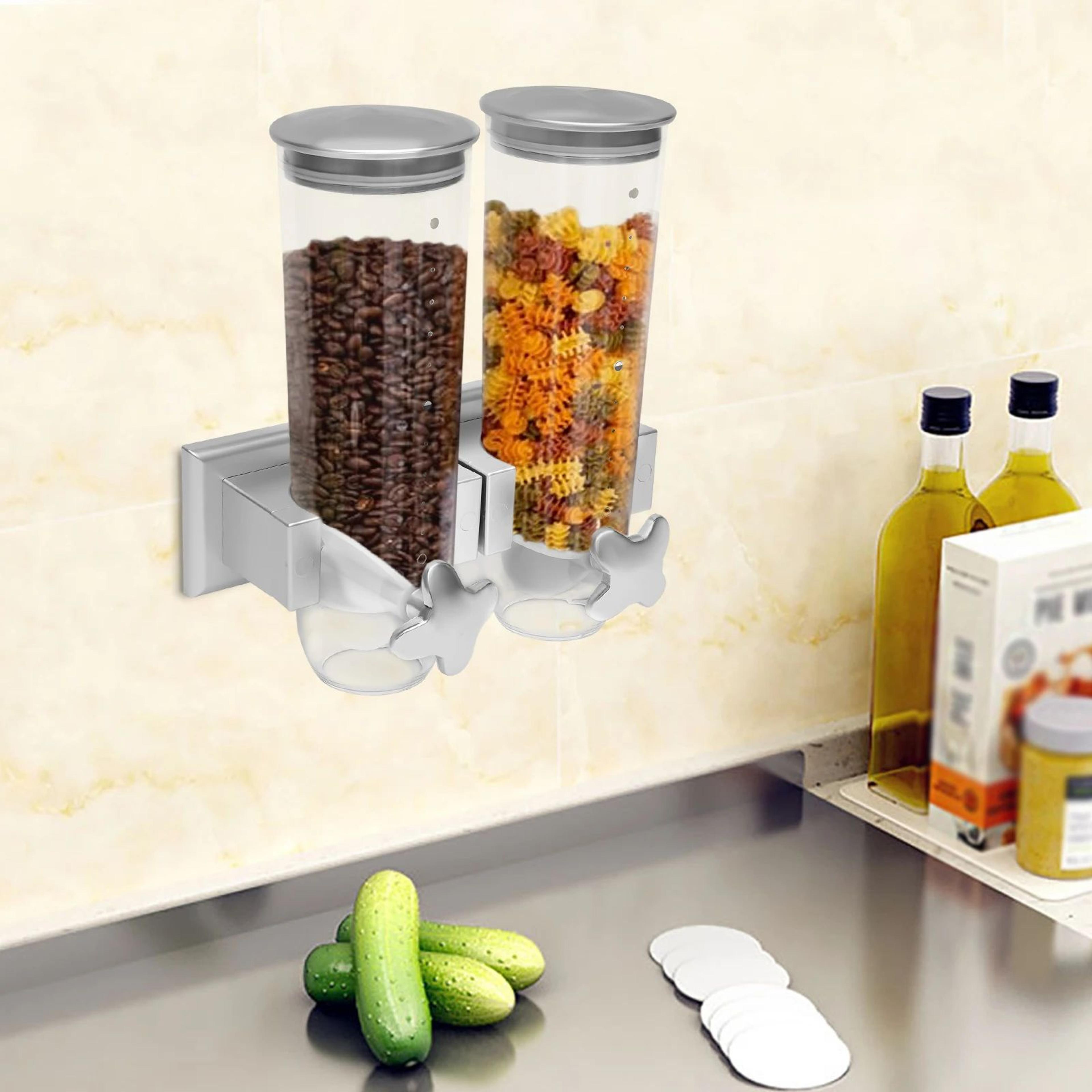 DualBucket Wall Mounted Food Dispenser  3L Rice  Grain Storage Kitchen Organizer 1