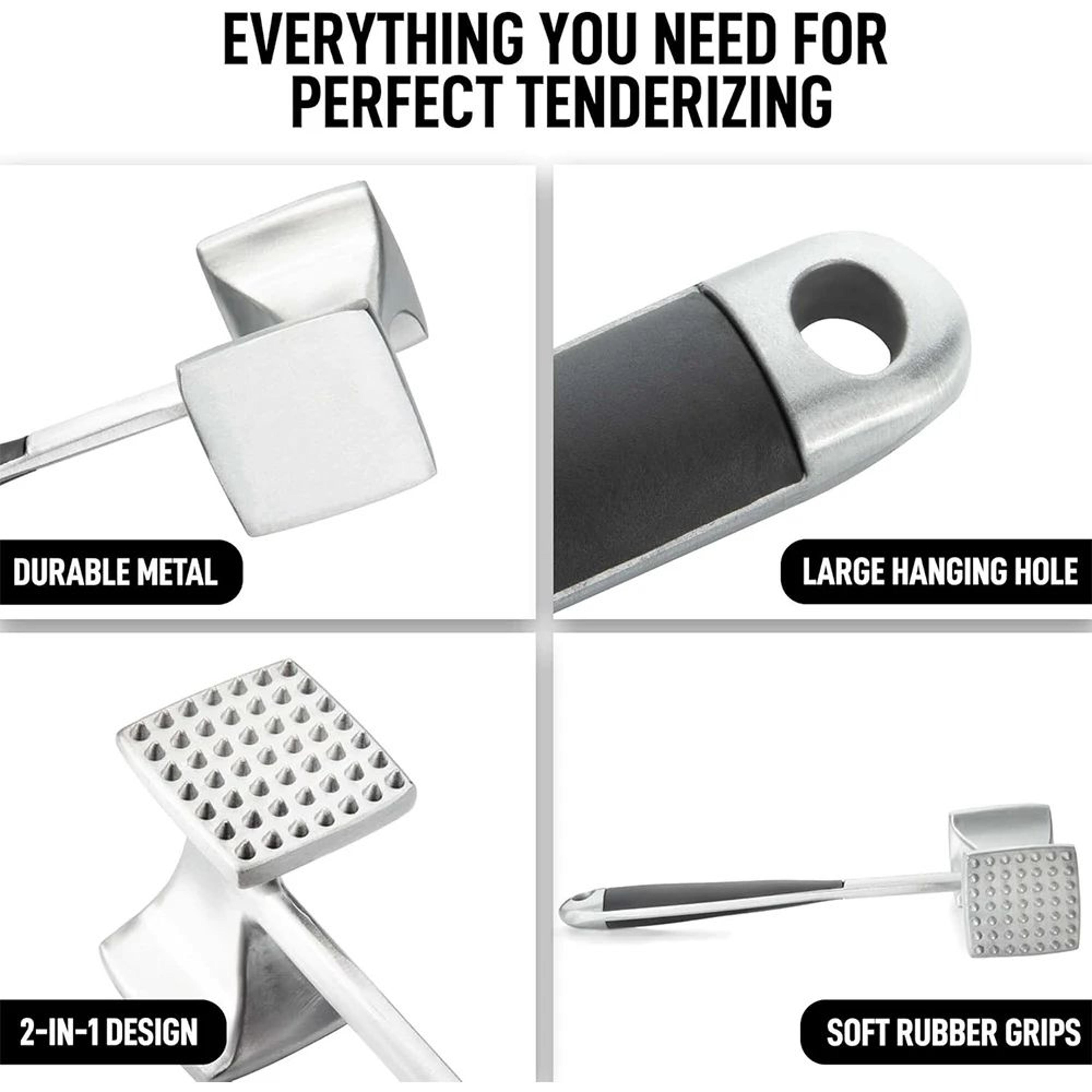 DualSided Meat Tenderizer Mallet With Comfort Grip Handle HeavyDuty Zinc Alloy Meat Hammer Pounder 2