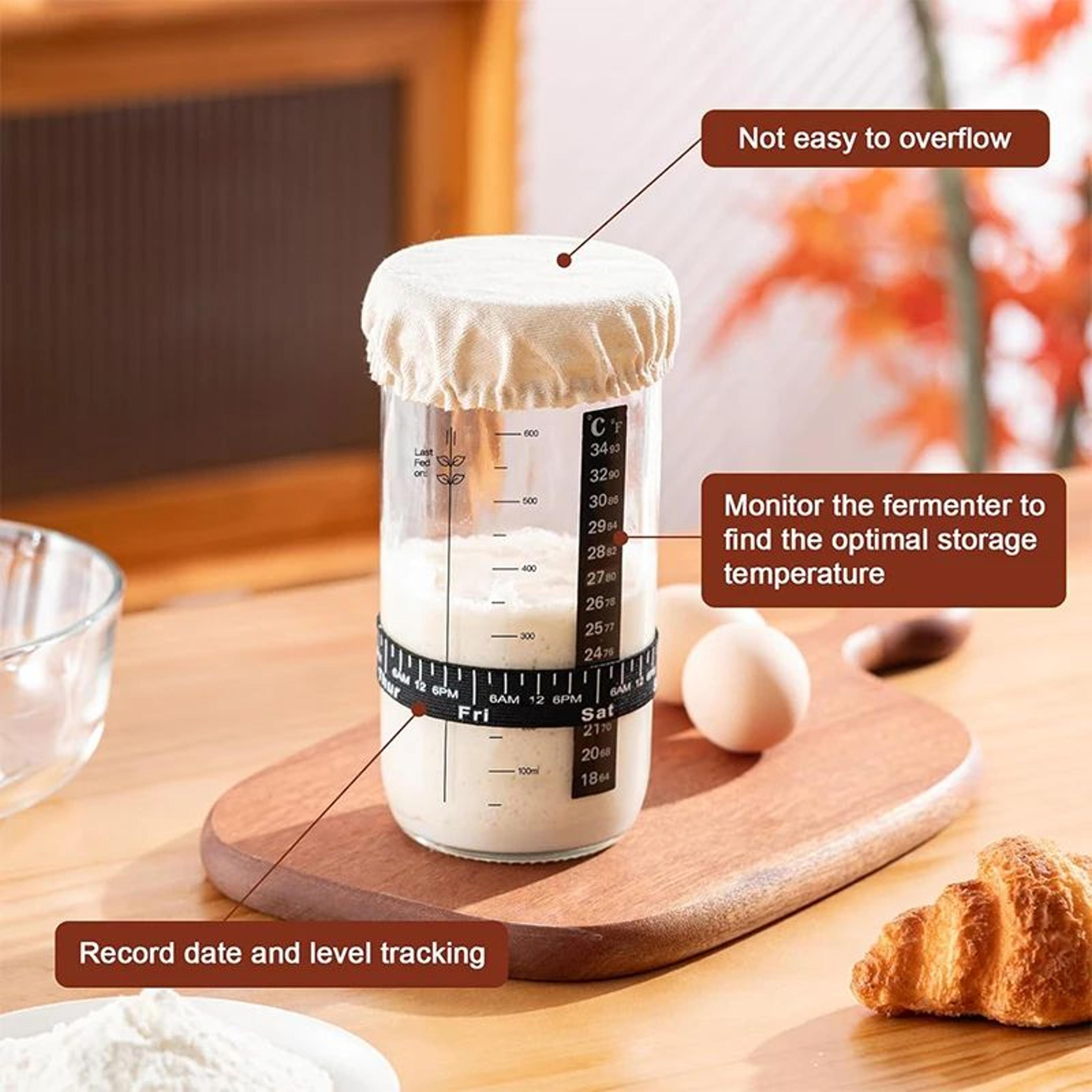 Premium Sourdough Starter Jar Kit With Feeding Tracker Band  Thermometer 1