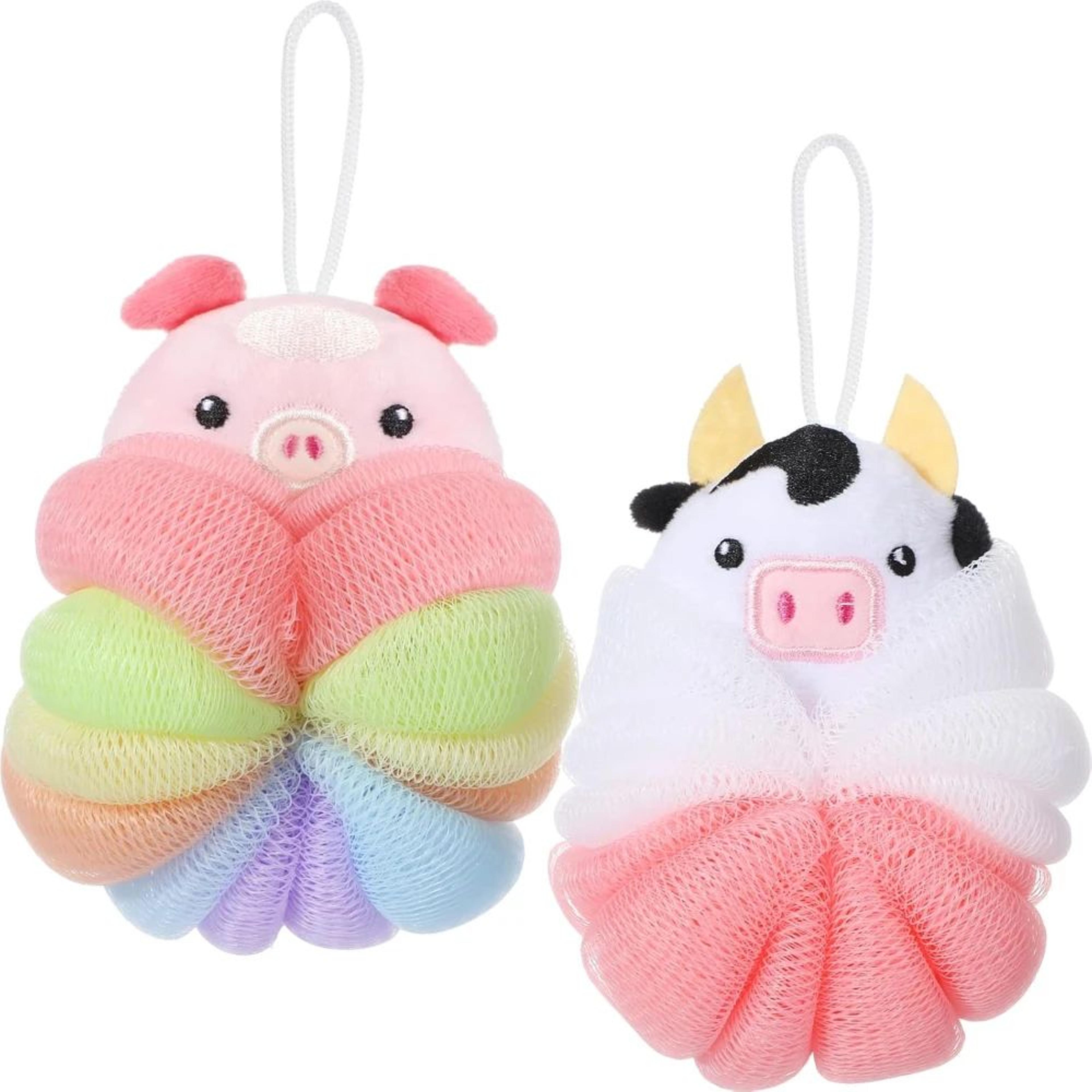 cute animal kids bath loofah set – soft cartoon bath sponge for toddlers