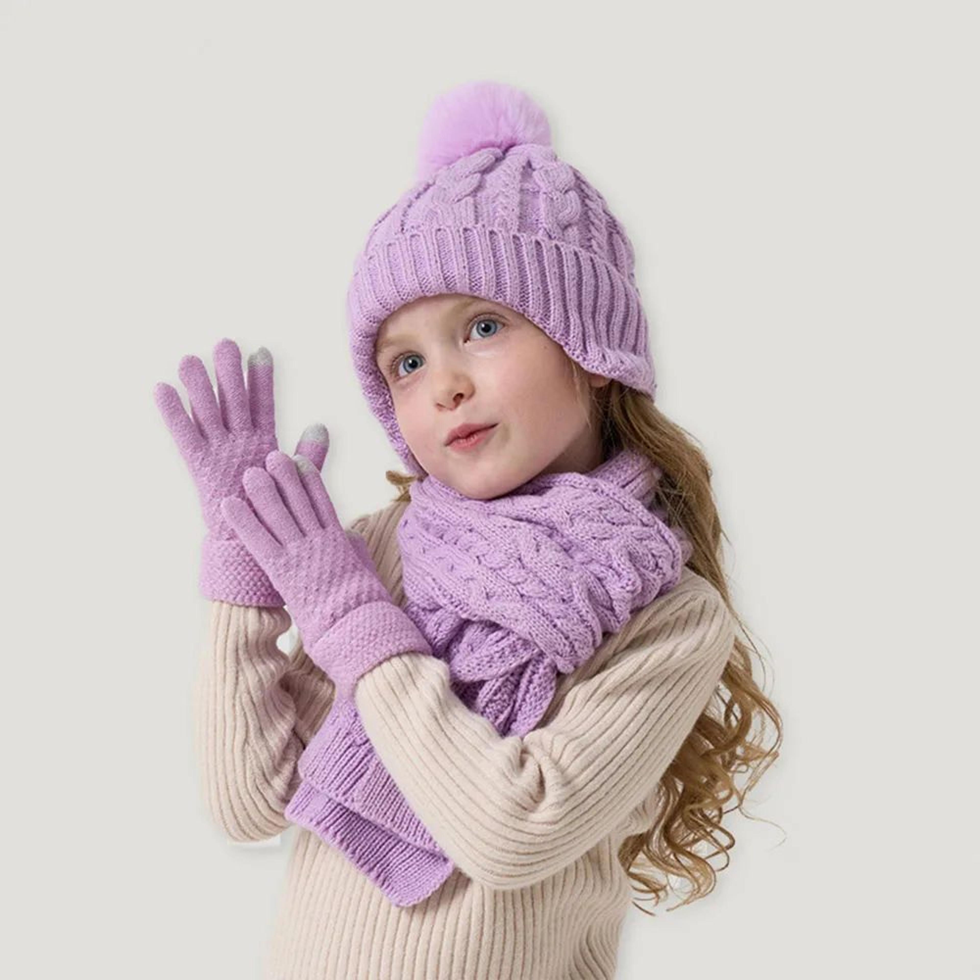 Kids Winter Hat Scarf Gloves Set For Boys  Girls  Soft Knit Cold Weather Accessory Set 2