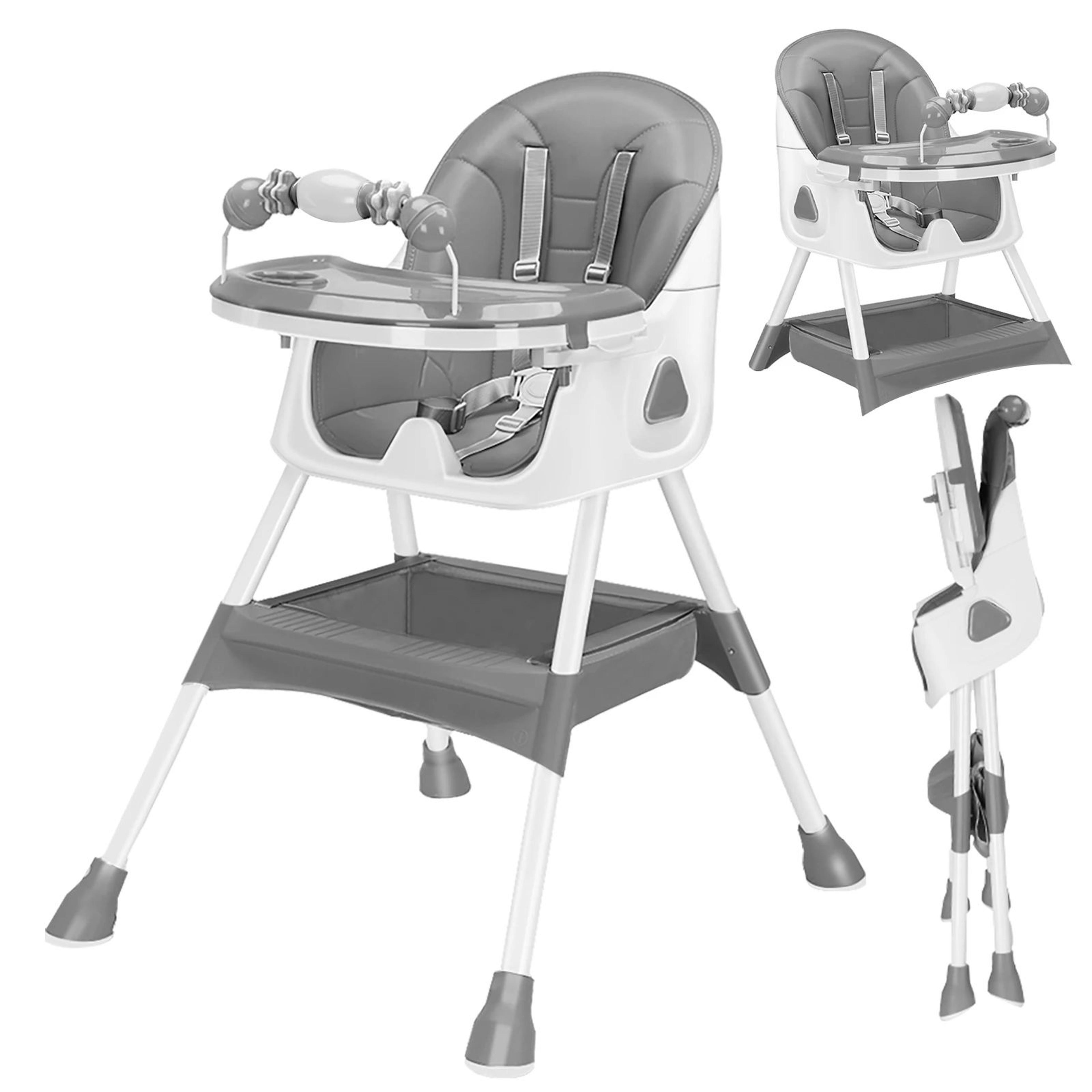foldable baby high chair with toy rack & easy-clean seat