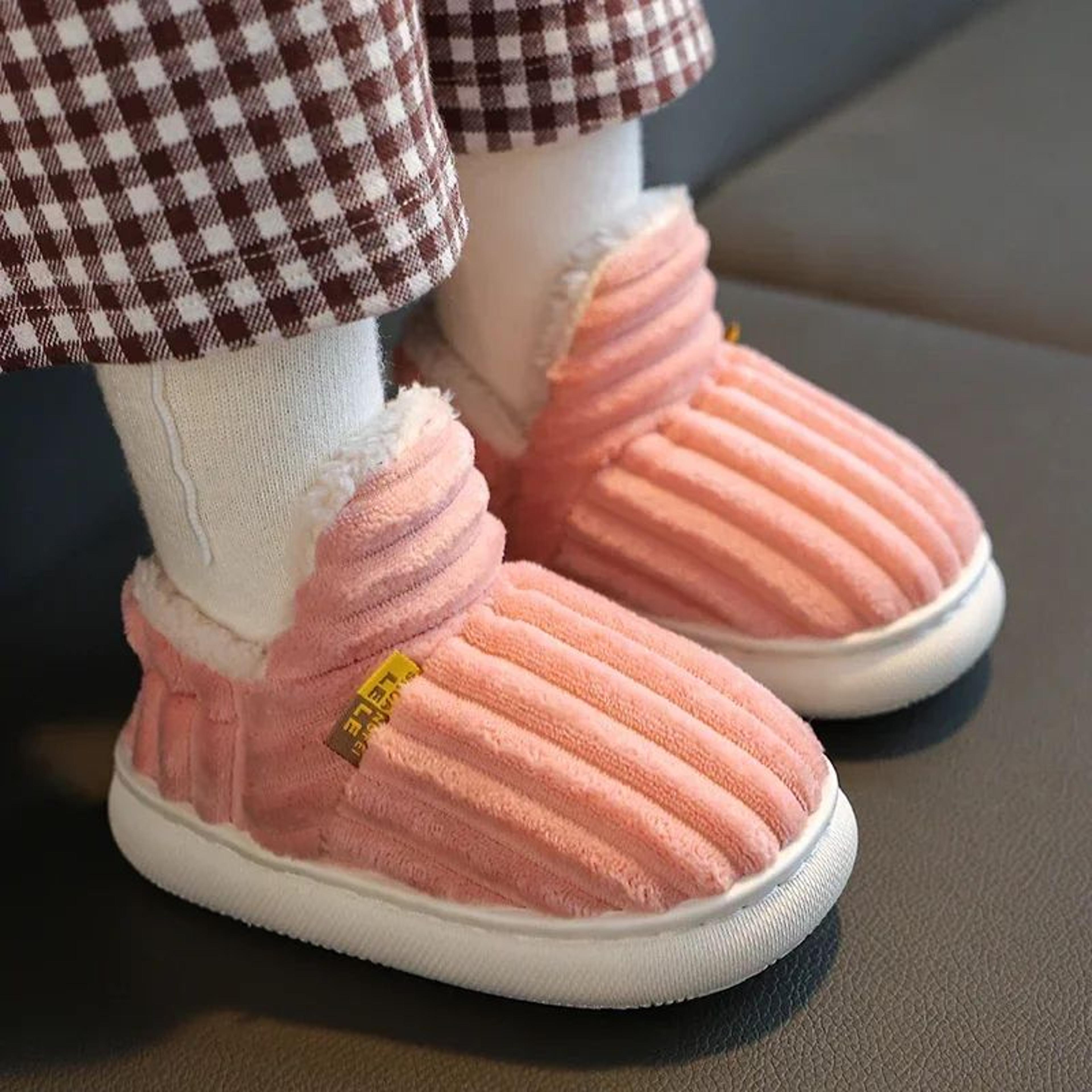 Cozy Stripe Plush Kids Winter Slippers  NonSlip Warm Indoor House Shoes 3