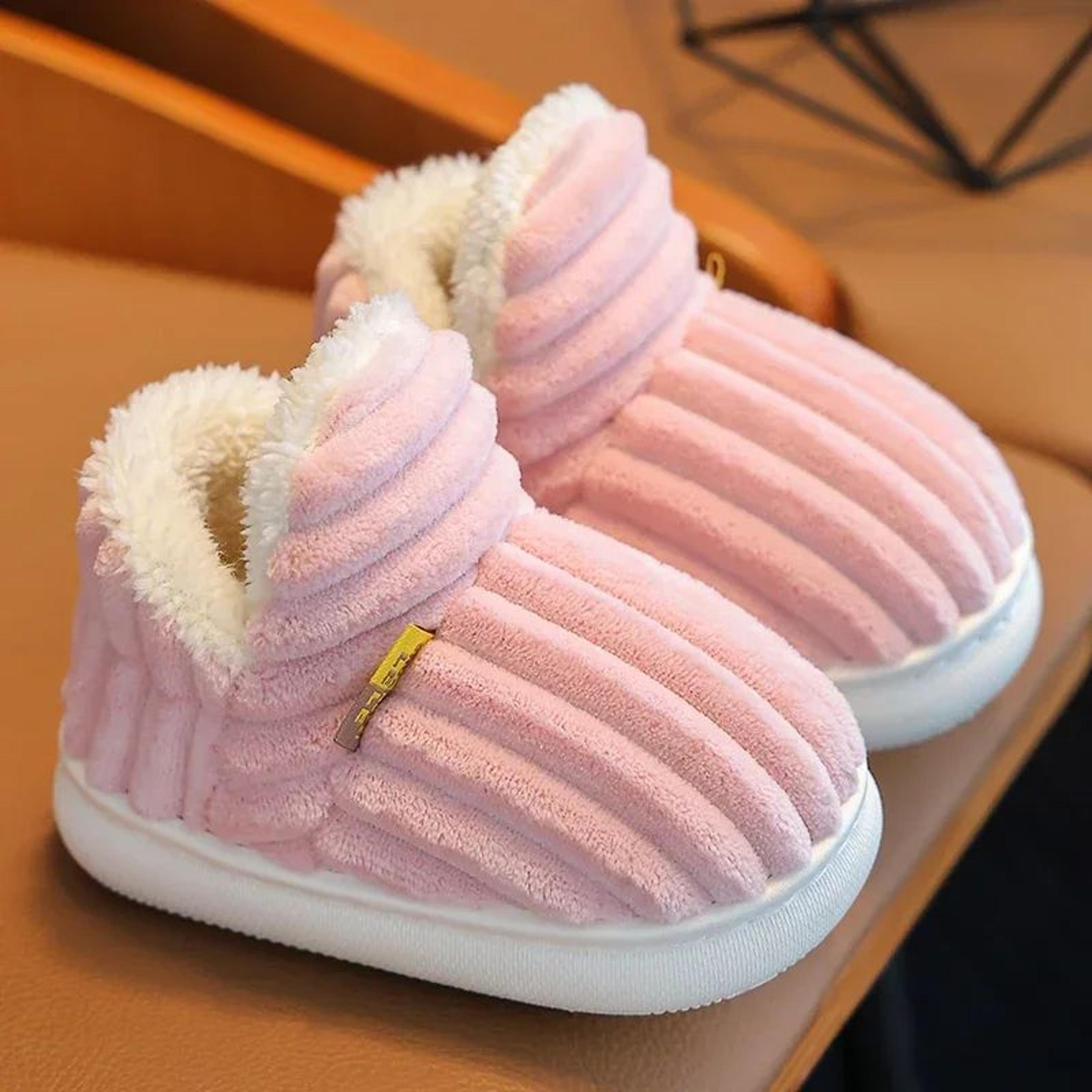 Cozy Stripe Plush Kids Winter Slippers  NonSlip Warm Indoor House Shoes 8