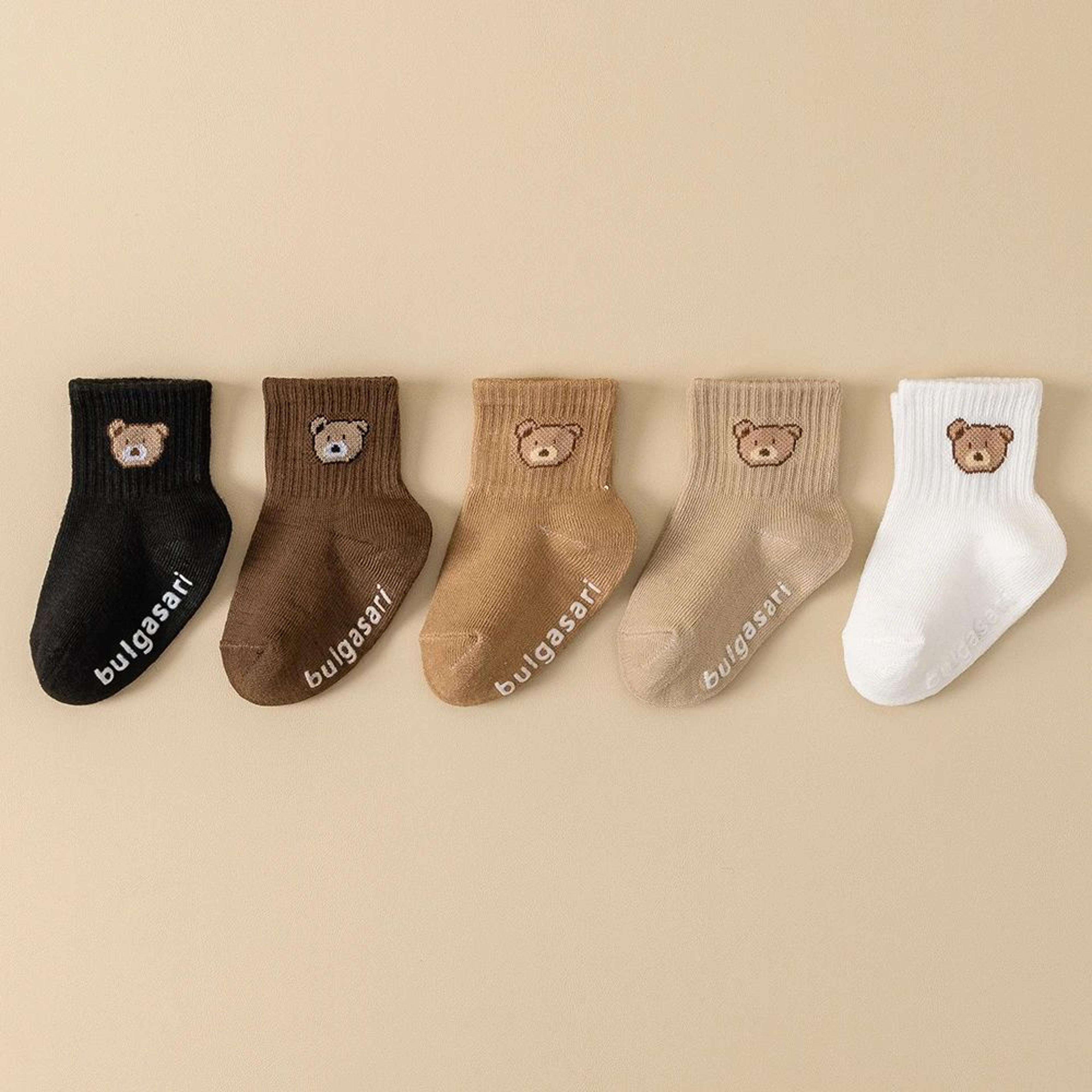 SoftGrip Baby Ankle Socks  5Pack Nonslip Baby Socks With Cute Bear Design For All Seasons 1