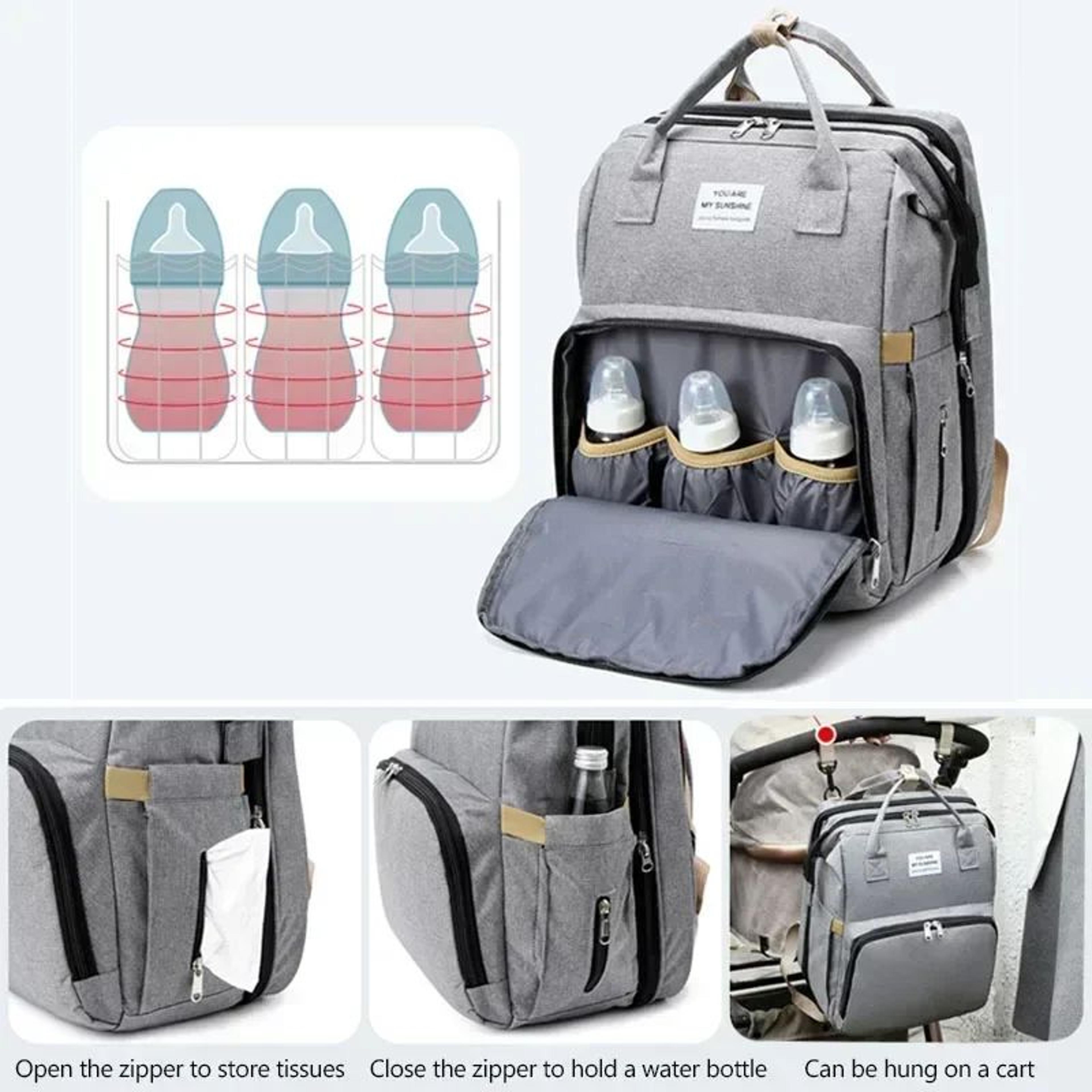 AllinOne Diaper Bag Backpack With Changing Mat  Large Capacity Storage 5
