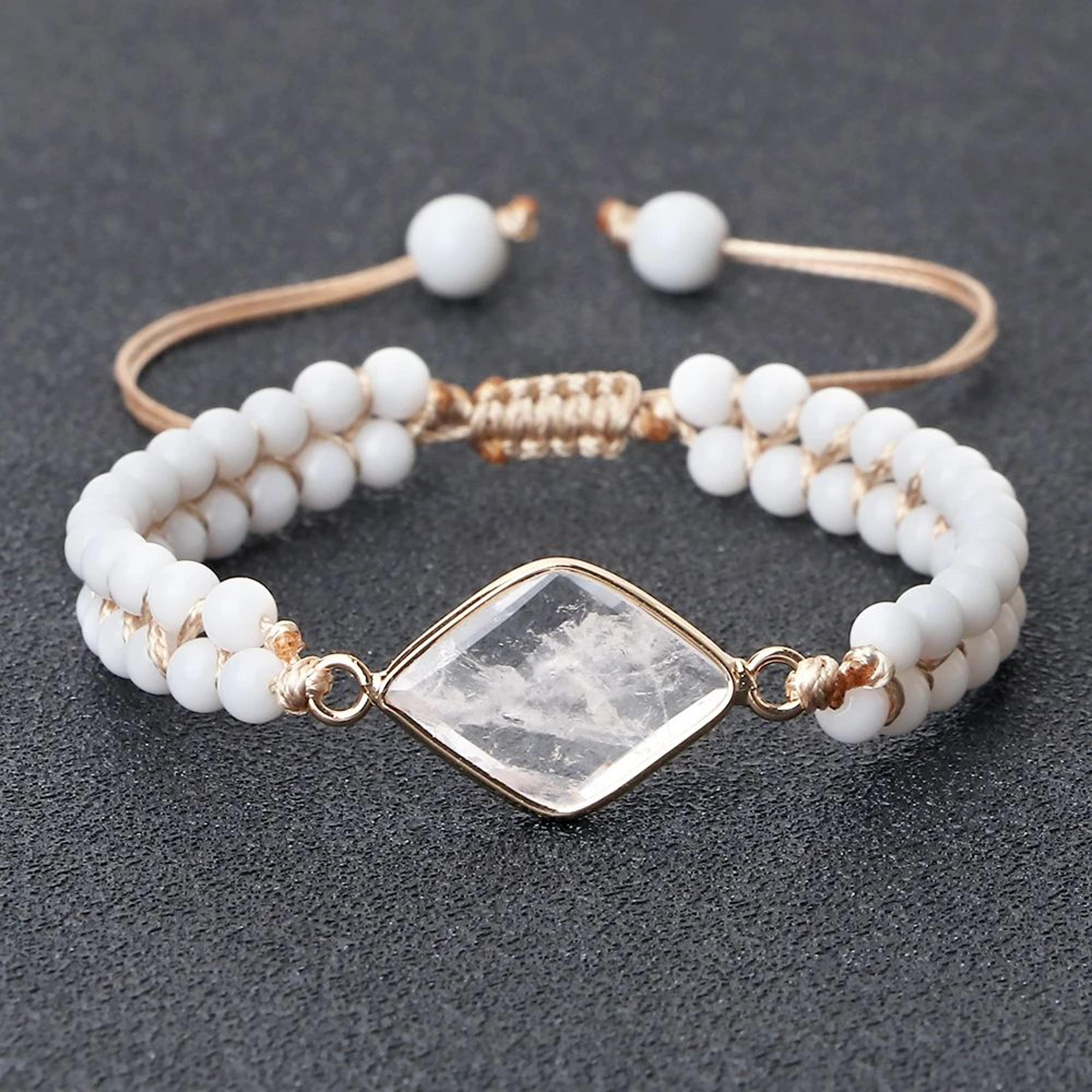 Vintage Howlite Bracelet For Women  Men  4mm White Beaded Bracelet With Handmade Adjustable Braided 3