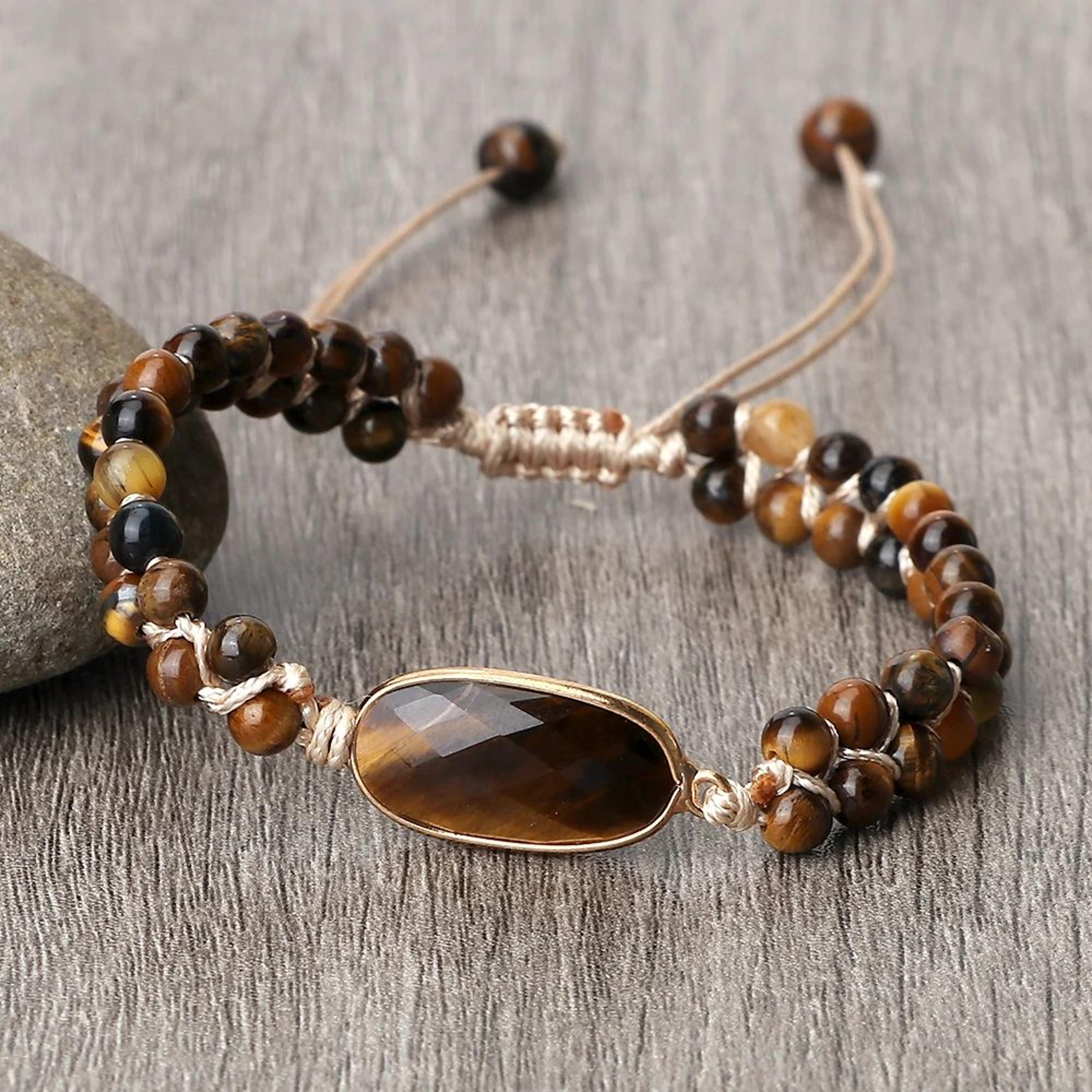Tiger Eye Energy Bracelet  Handmade 4mm Tiger Eye Bracelet For Balance  Bohemian Style 8