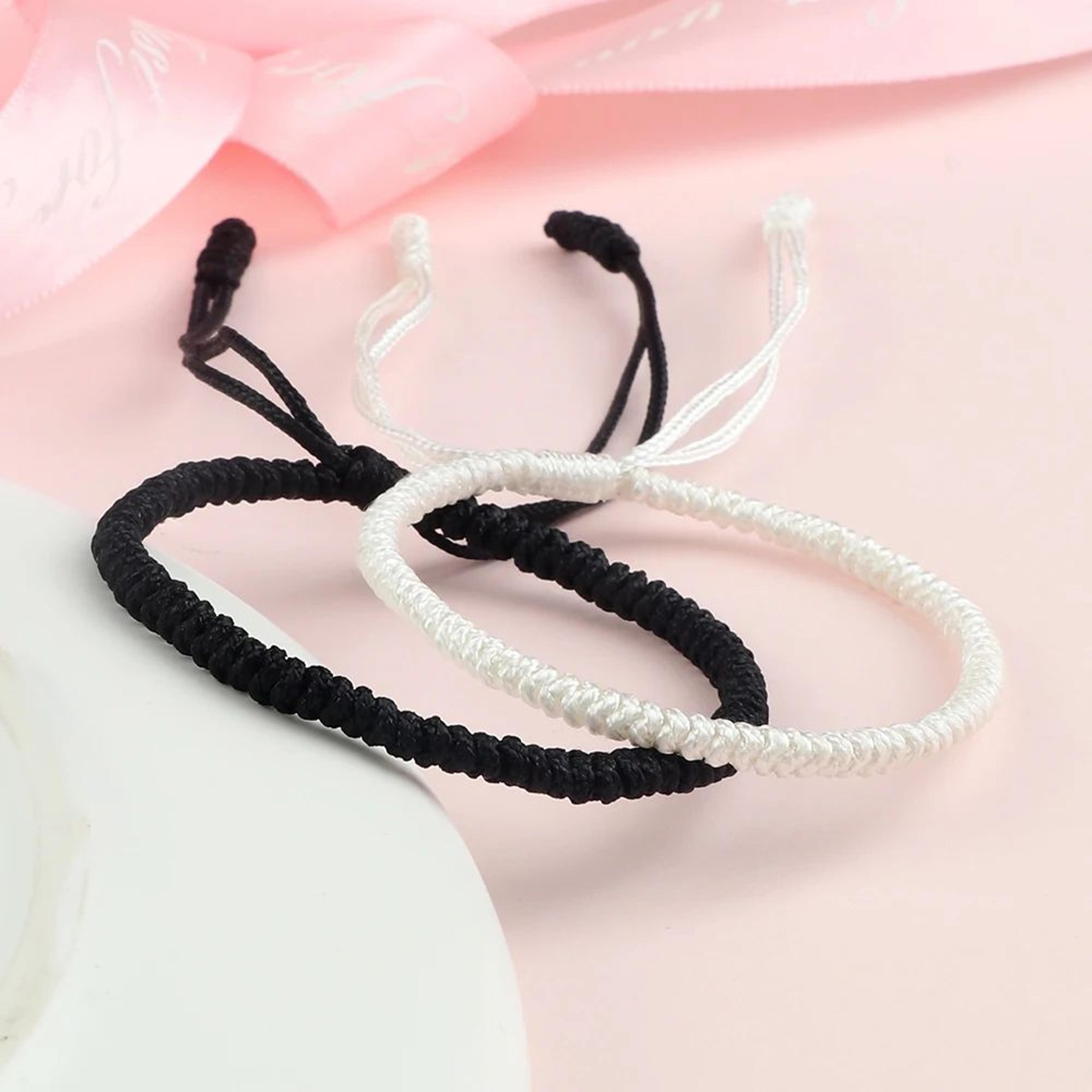 Yin Yang Couple Bracelets  Adjustable Handmade Protection  Love Wristband Set 2