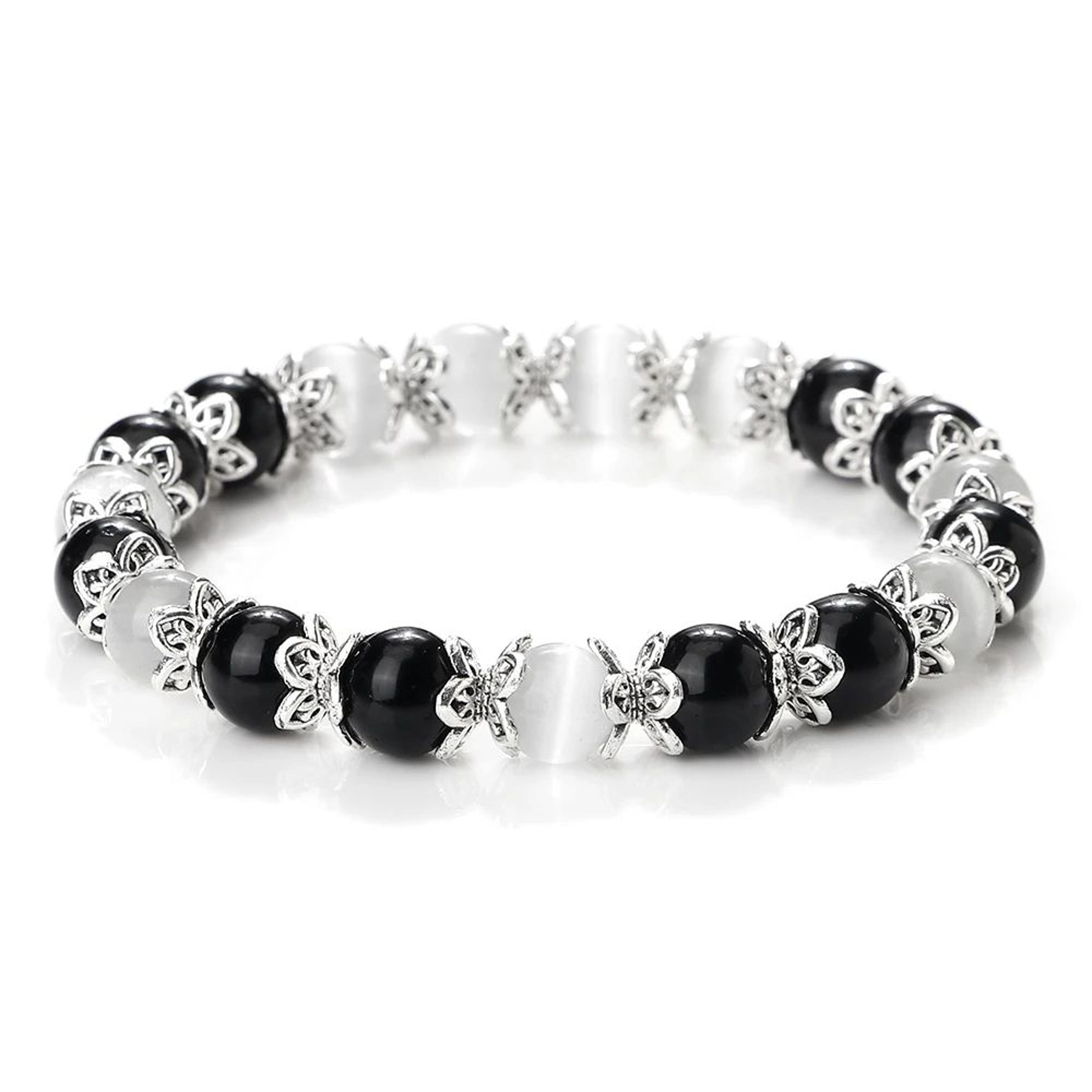 Harmony Balance Natural Stone Bracelet  Rose Quartz Onyx  Lava Bead Stretch Bracelet 6