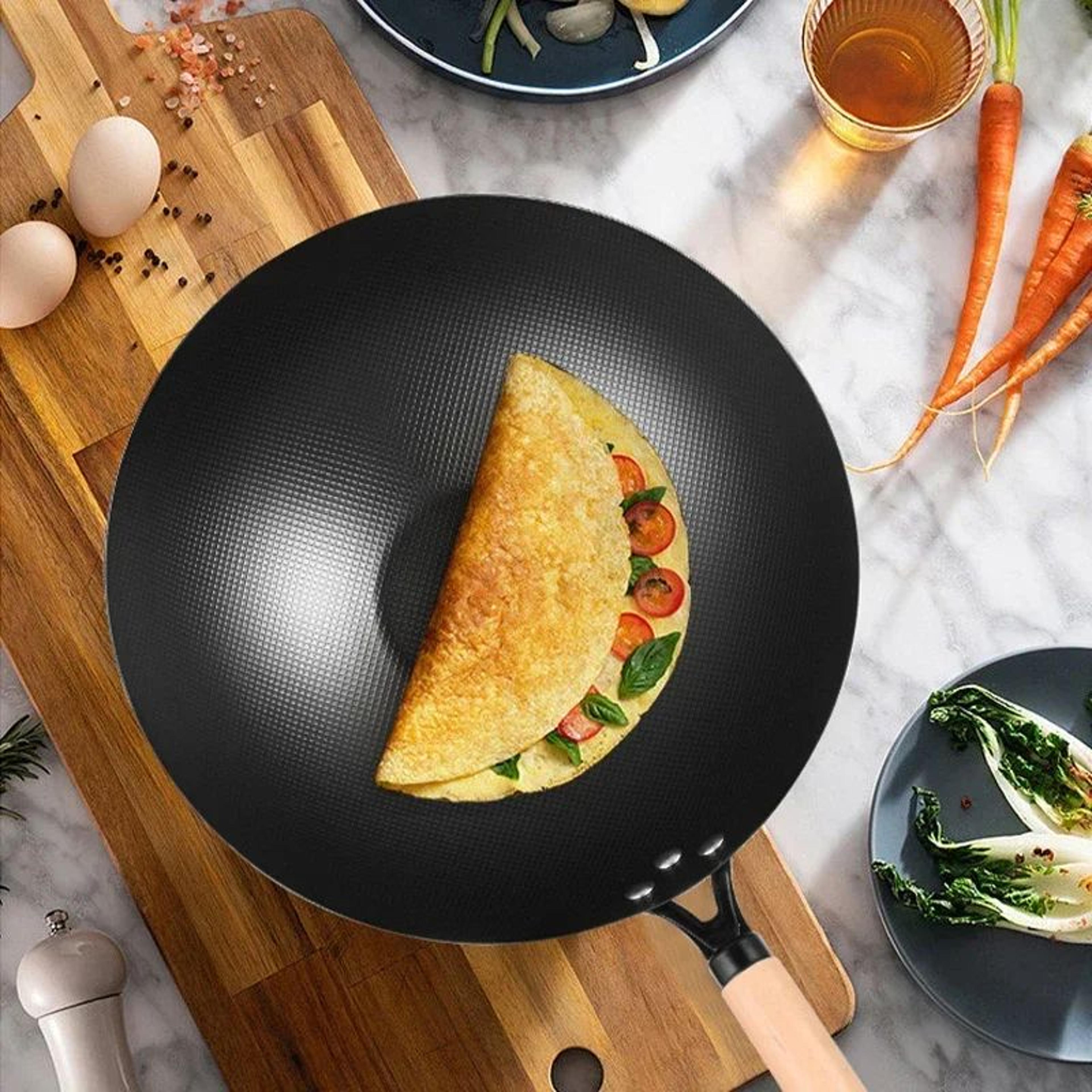 Premium Cast Iron Wok Pan With Wooden Handle  Naturally NonStick Frying Pan For Gas Stoves 5