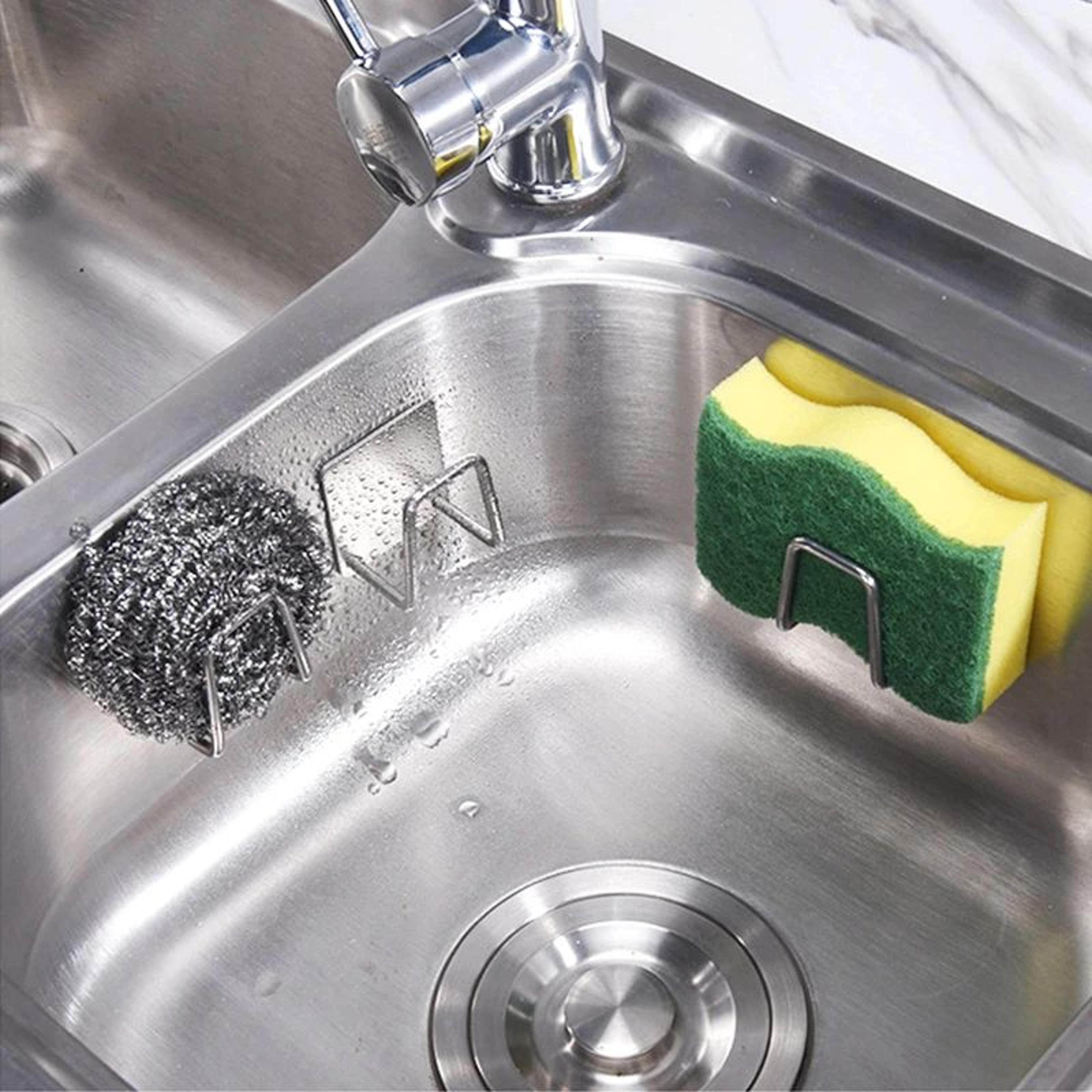 Stainless Steel Kitchen Sponge Holder For Sink Wall Mount With Drain Design 1