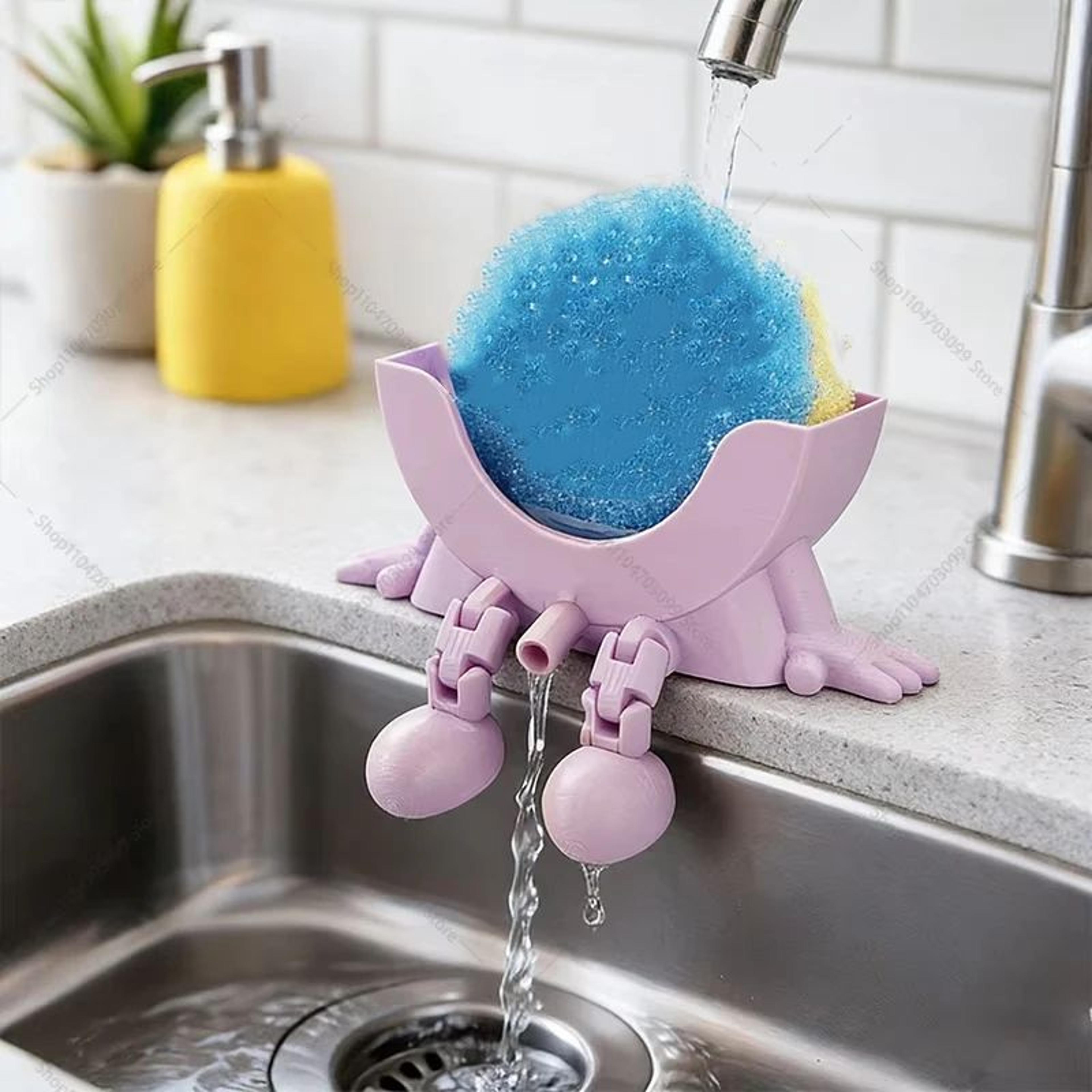 Smart Sink Sponge Holder Rack With Drain Tray  Compact Kitchen Sink Organizer  Hygienic Dish Scrubb 0