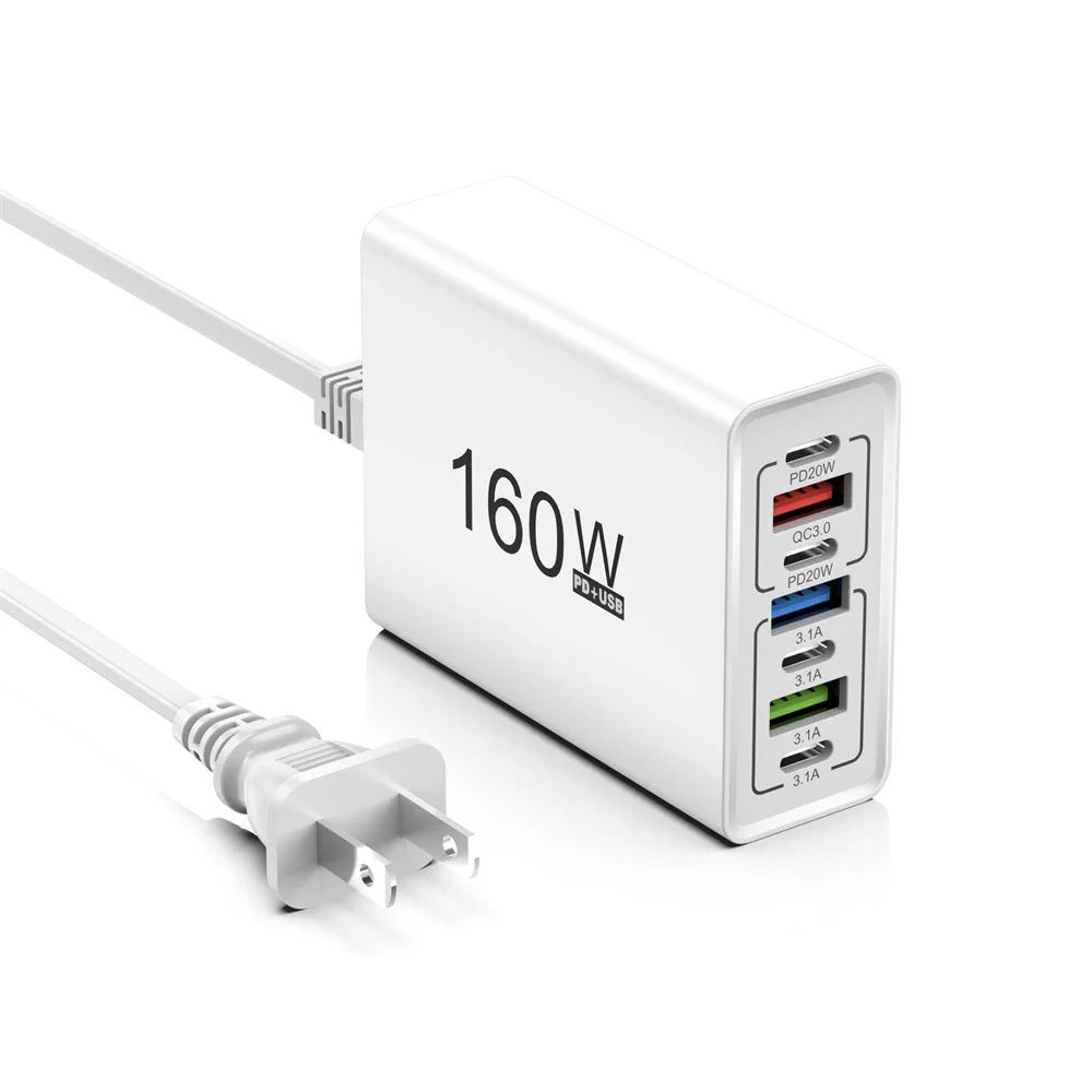 160W Multi Port USB Charger Fast Charging USB C Power Hub For Phones And Tablets 8