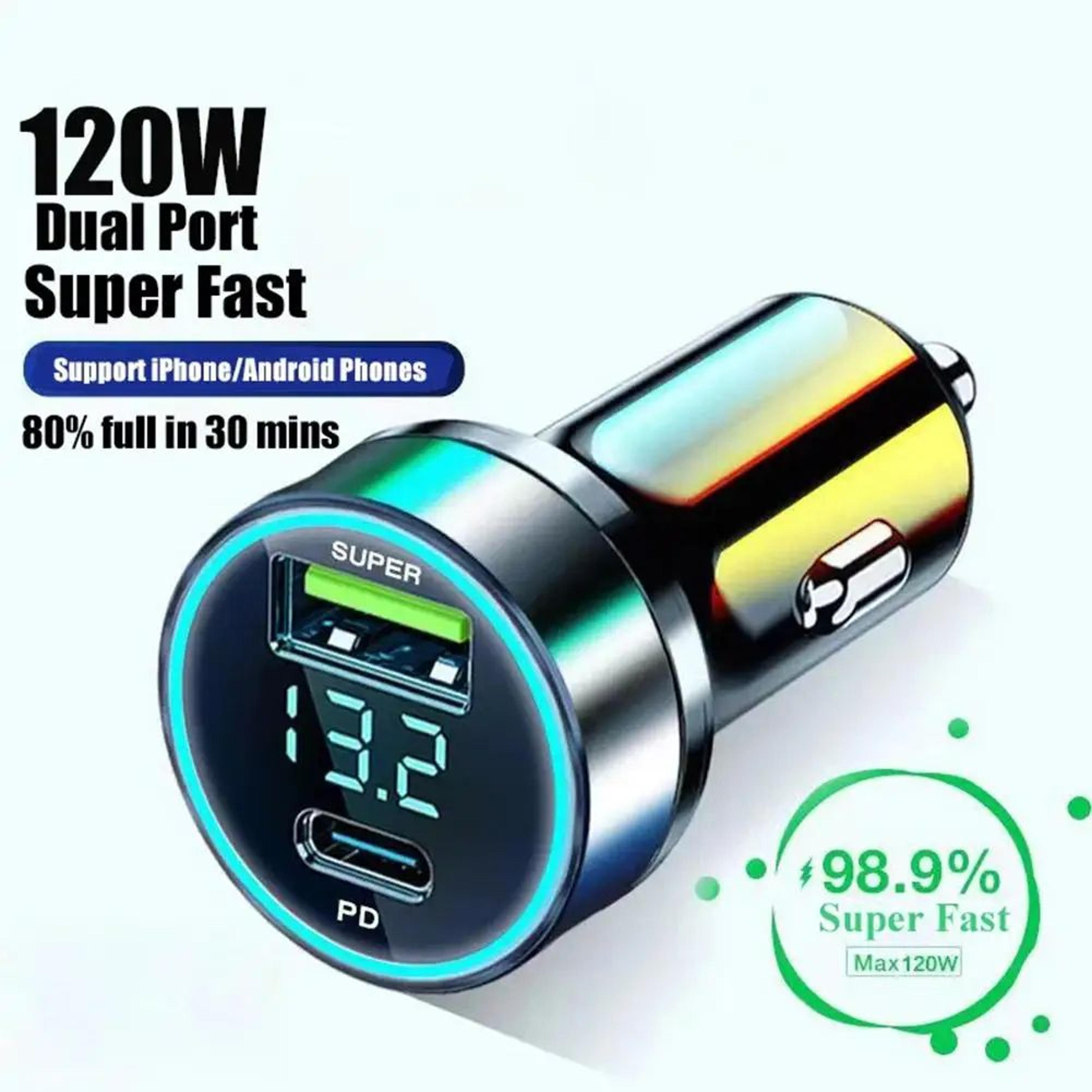 120W USBC Car Charger With Dual Ports For Fast InCar Charging 4