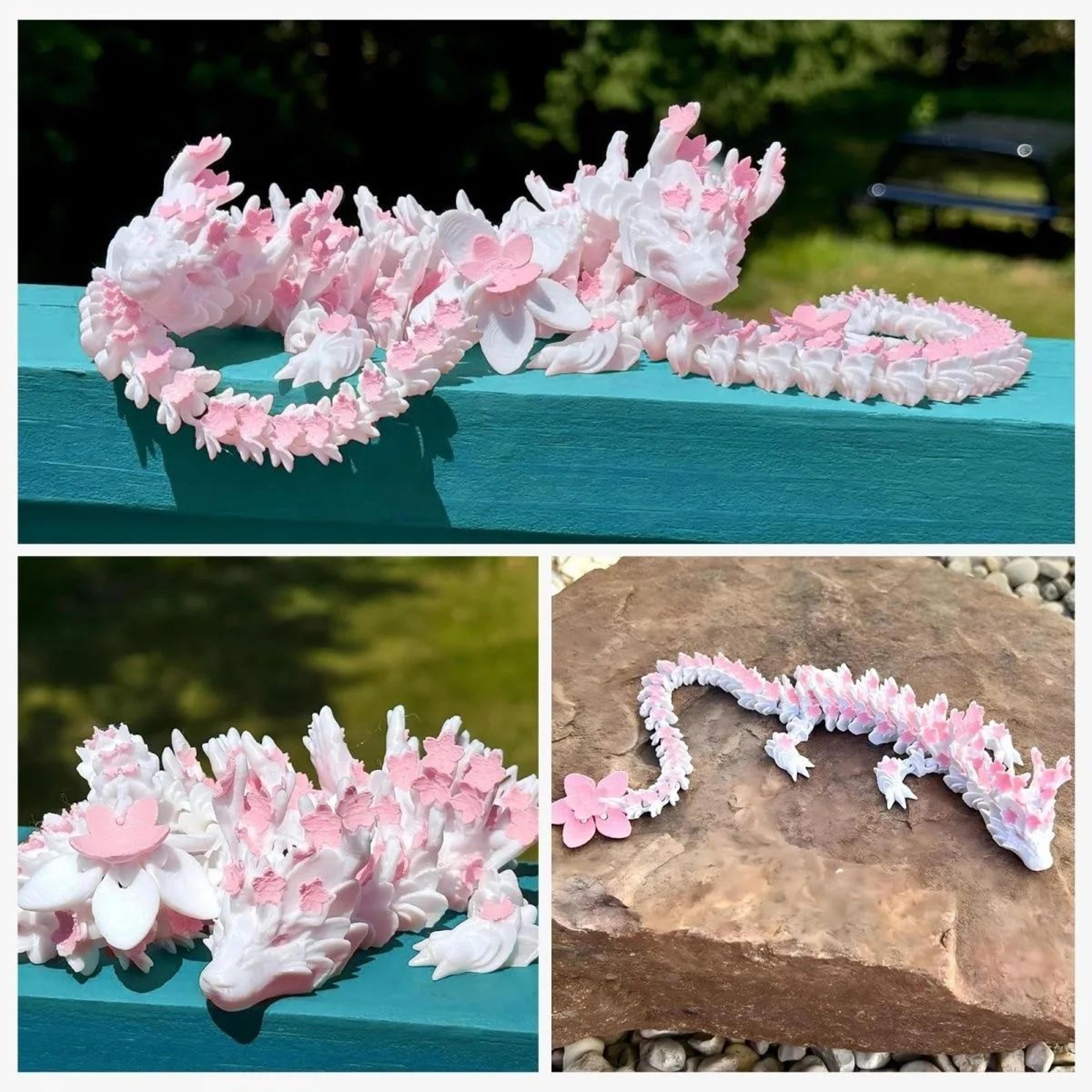 Cherry Blossom 3D Printed Dragon Articulated Figure  Flexible Fantasy Desk Decor  Gift 4