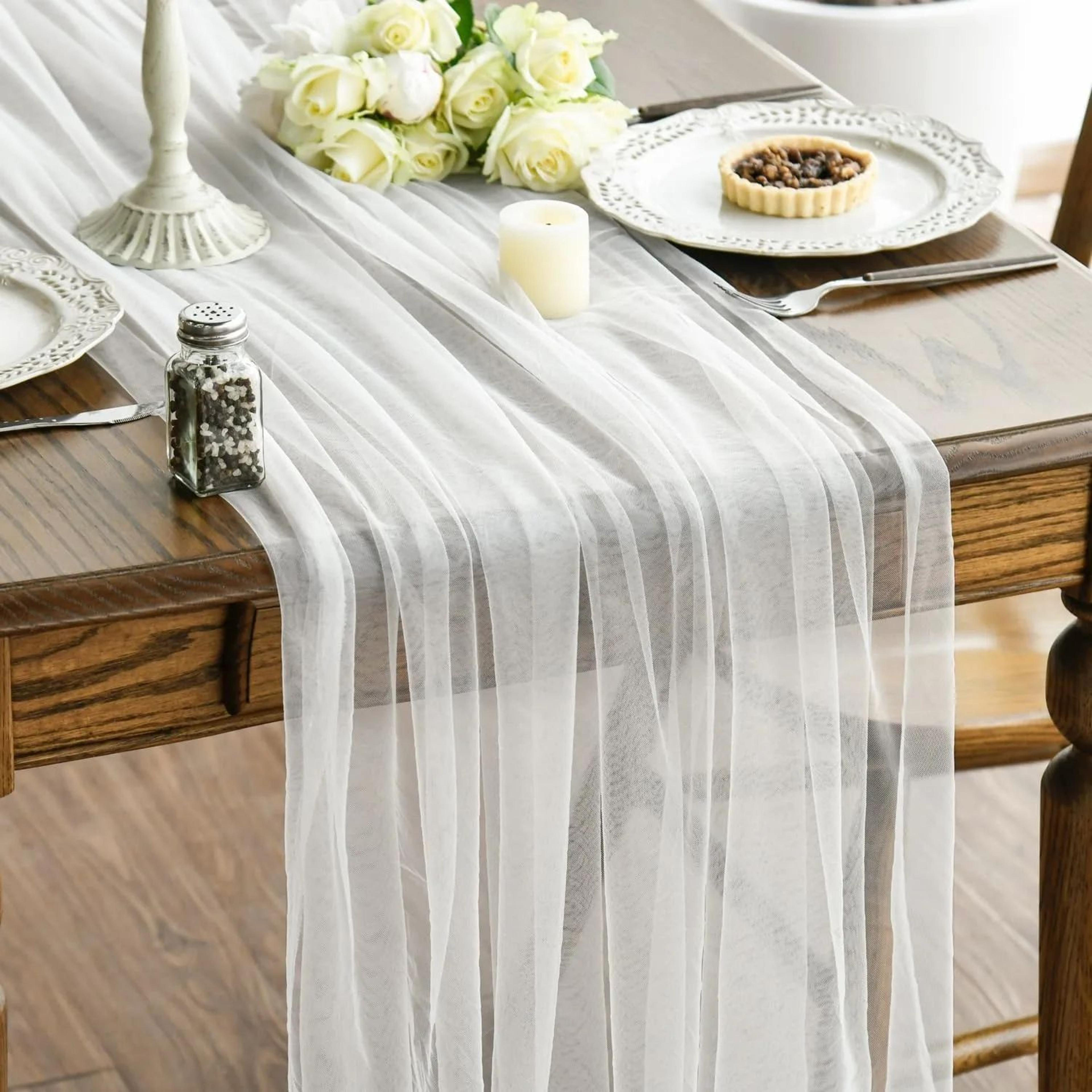 Elegant Gauze Table Runner For Weddings Parties  Rustic Table Decor 7