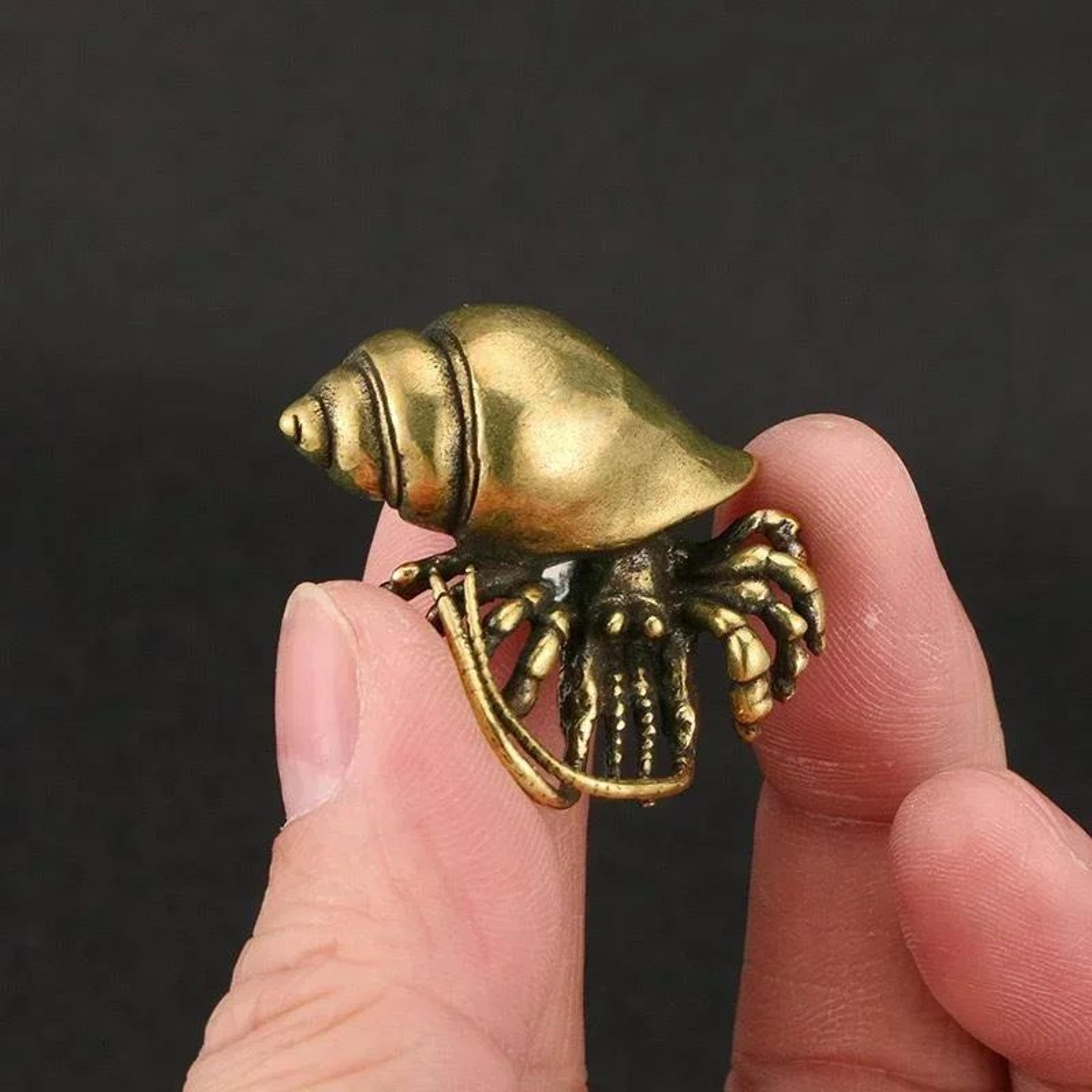 vintage brass hermit crab figurine – nautical desk decor ocean accent