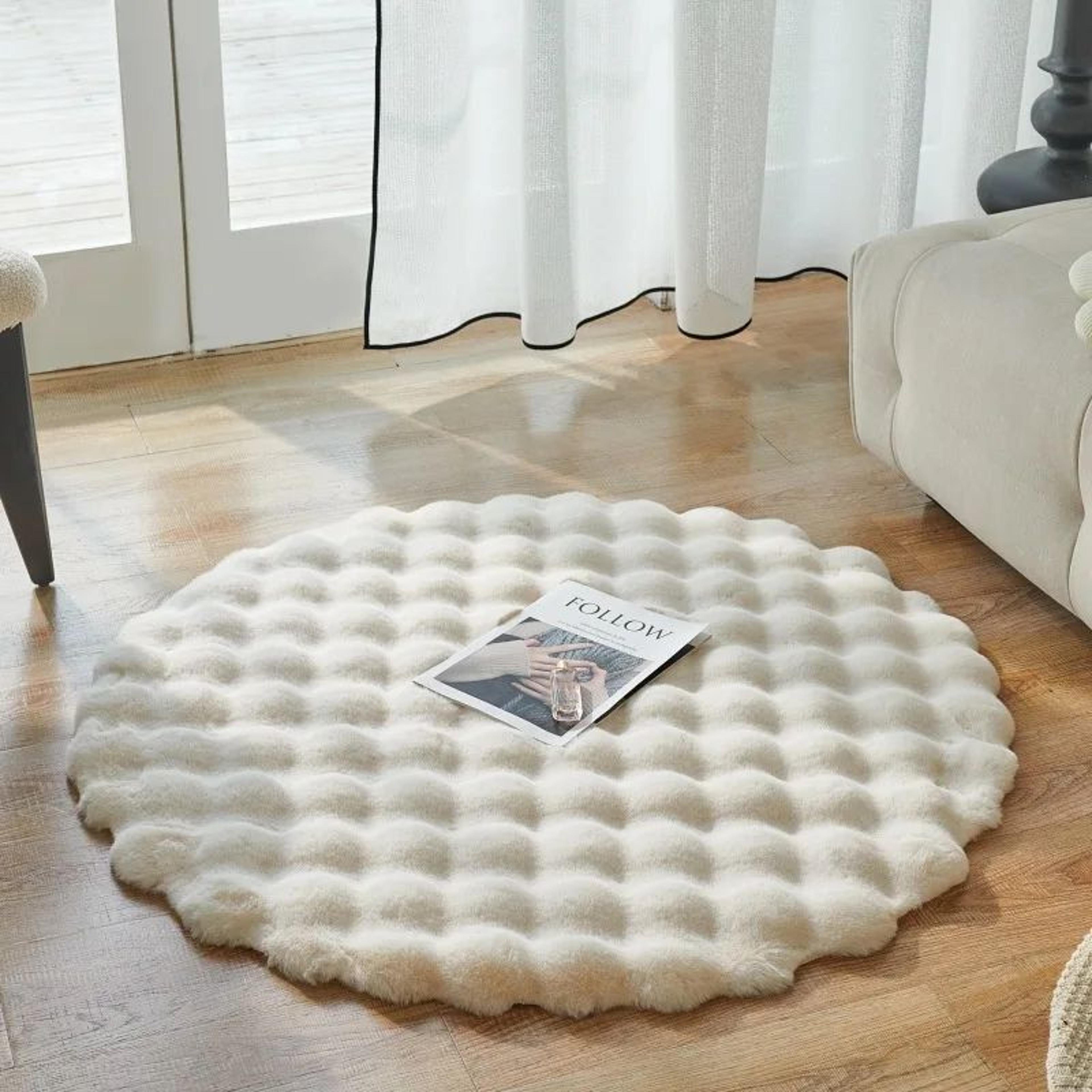 CloudSoft Round Faux Rabbit Fur Rug  Plush Fluffy Pet  Kids Play Mat 7