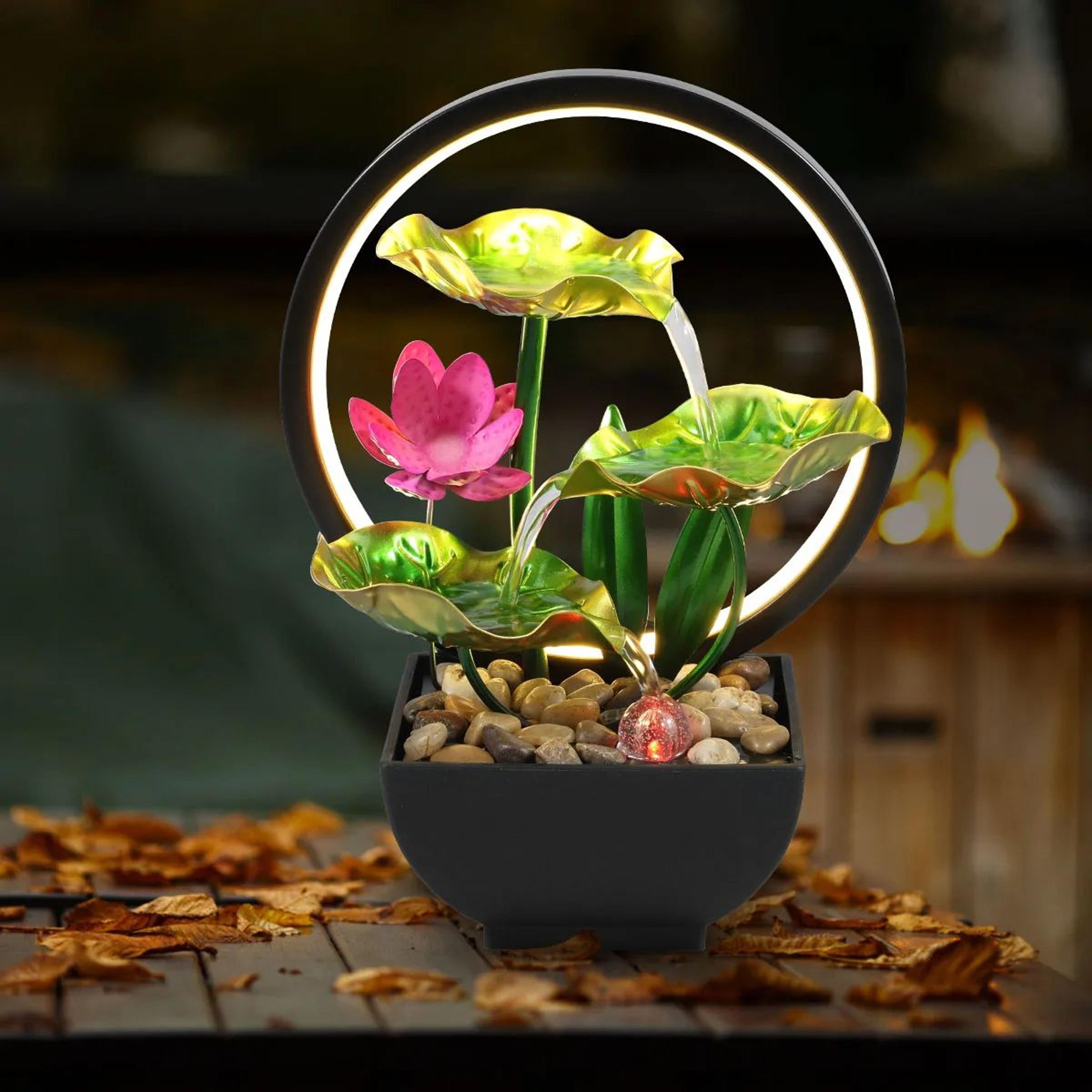 SerenityFlow Tabletop Water Fountain With LED Glow  Natural Stones  USB Desktop Waterfall Fountain  3