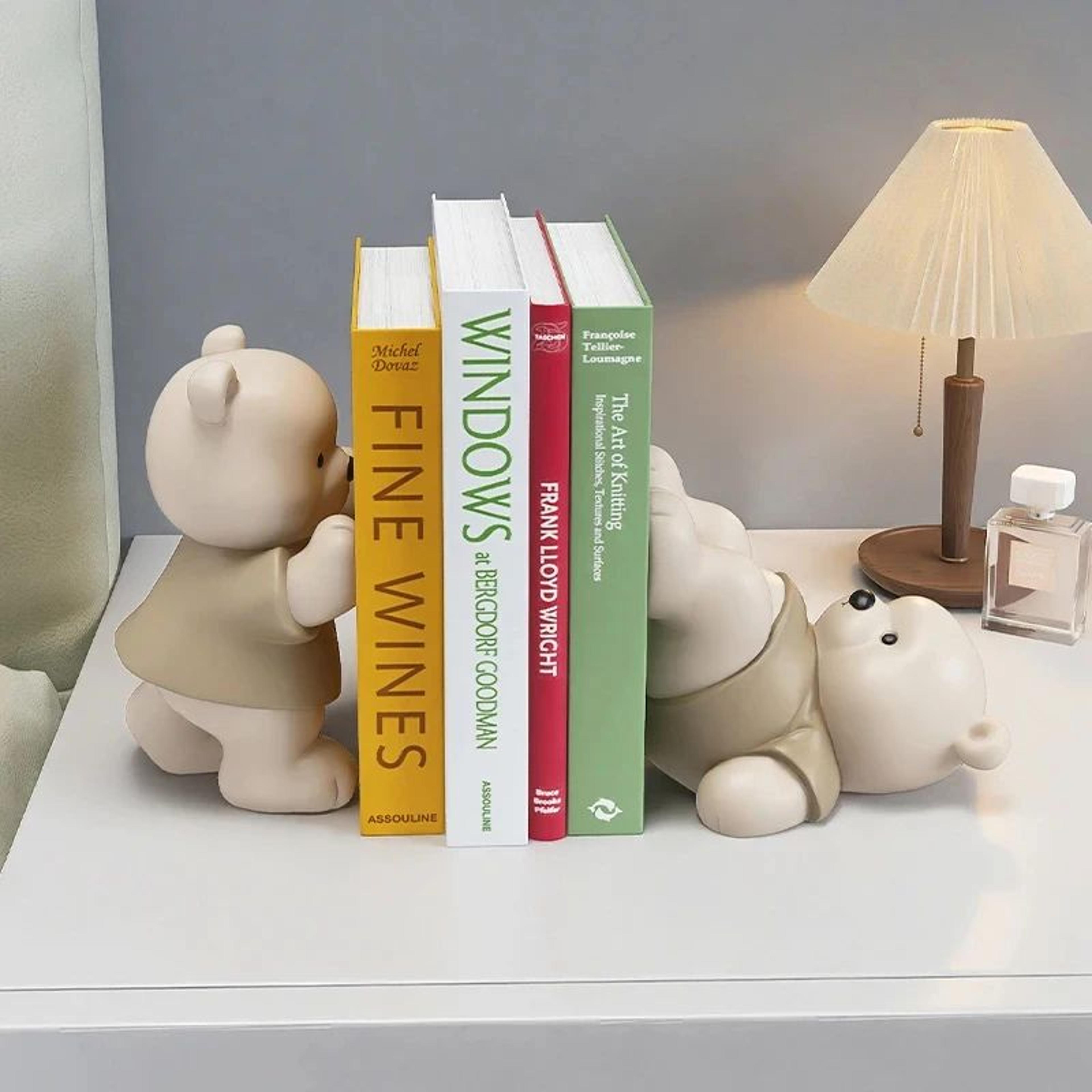 Cream Bear Bookends Decorative Book Holder For Cute Home Decor 2