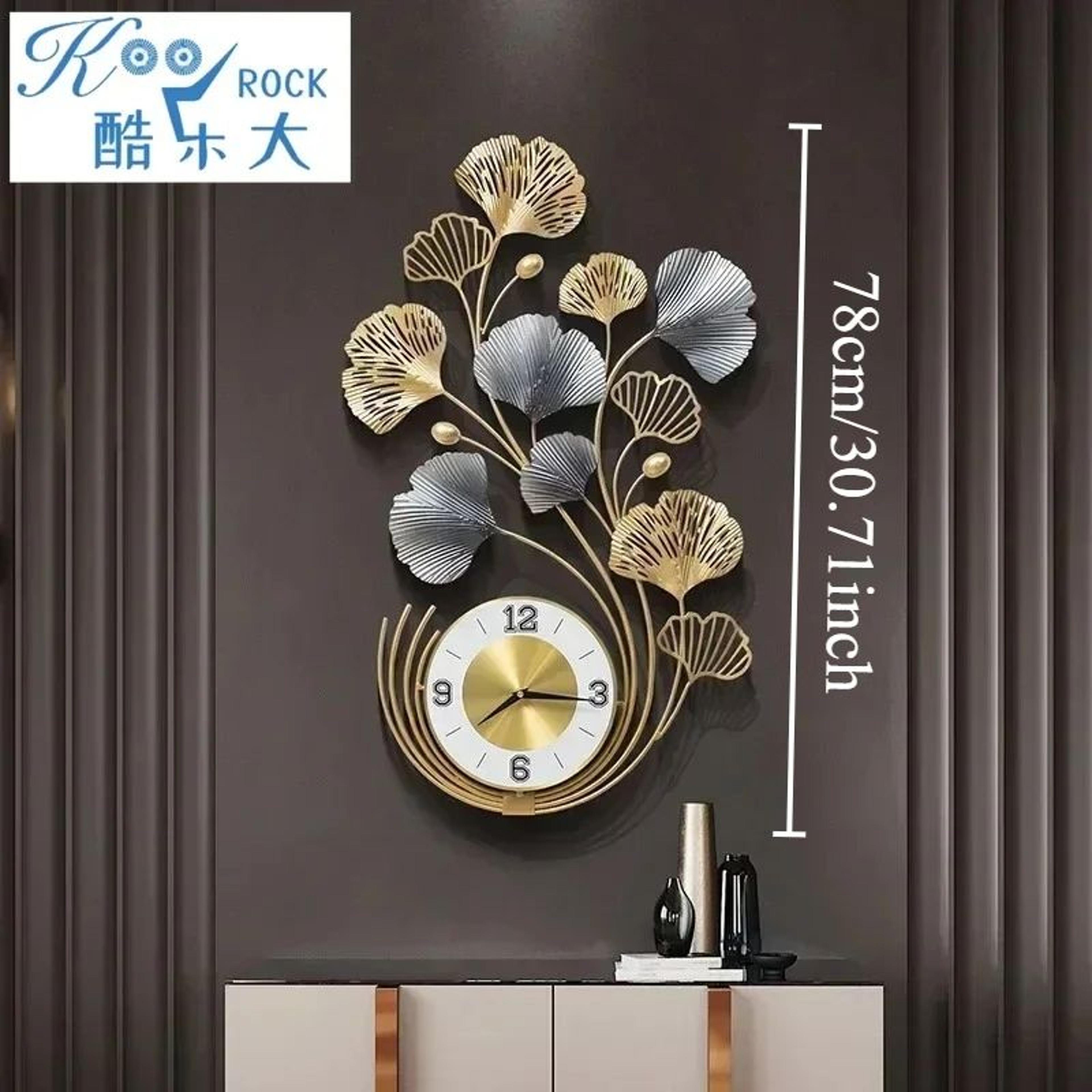 78cm ginkgo wall clock large metal wall decor silent living room wall art