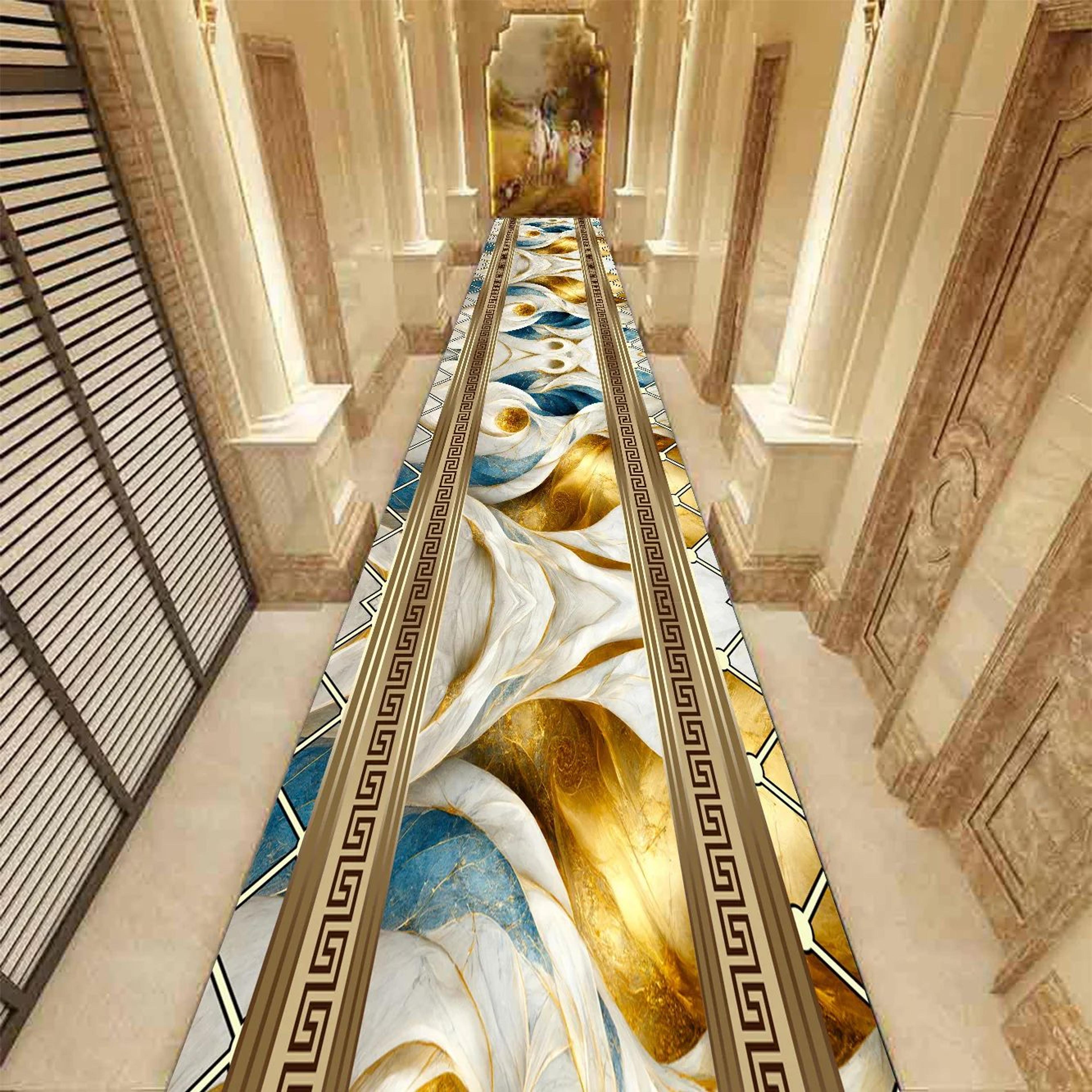 Golden Marble Runner Rug  Luxury NonSlip Hallway  Stair Carpet 13