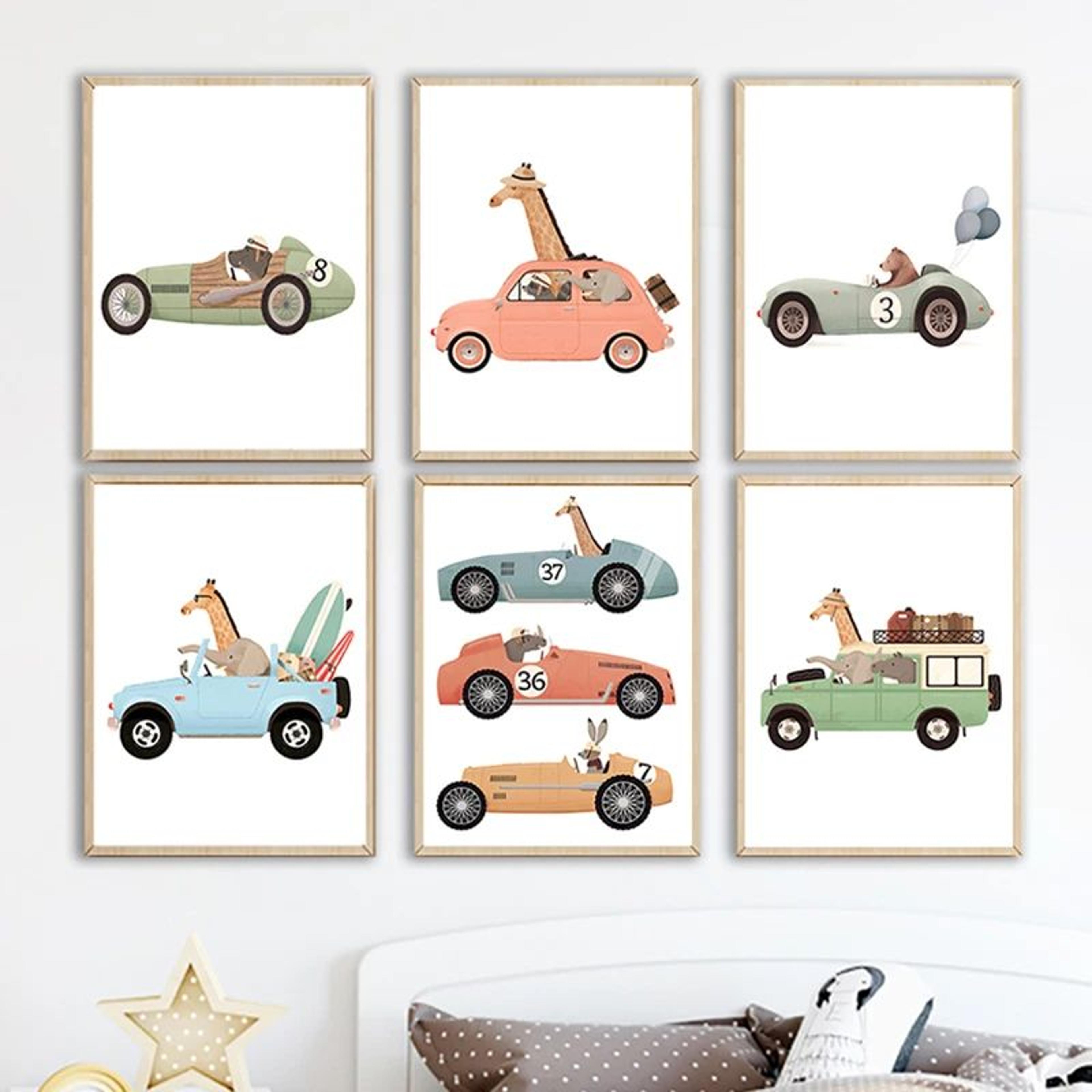 playful safari animal canvas wall art for kids nursery & bedroom
