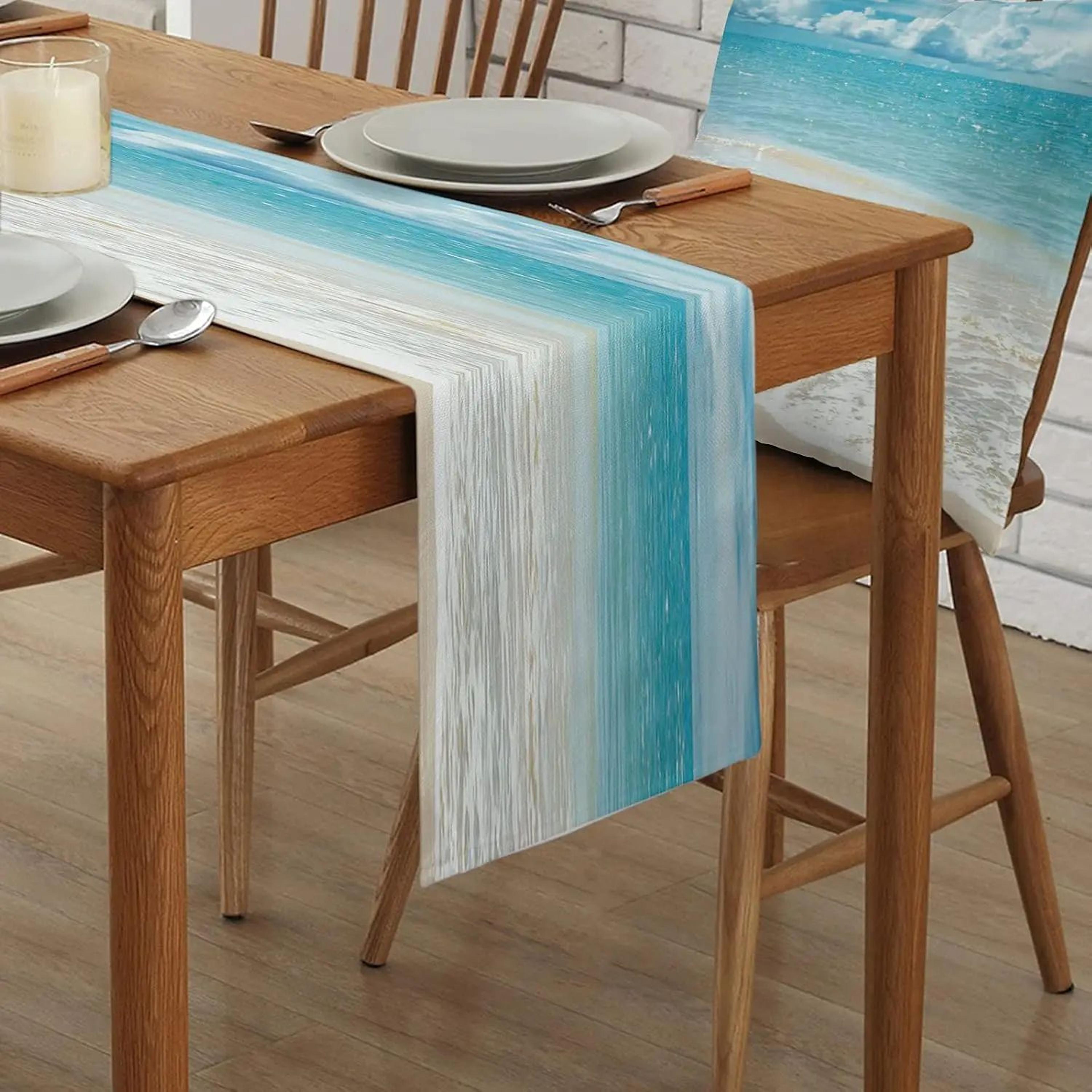 Ocean Breeze Linen Coastal Table Runner For Beach  Farmhouse Tables 1