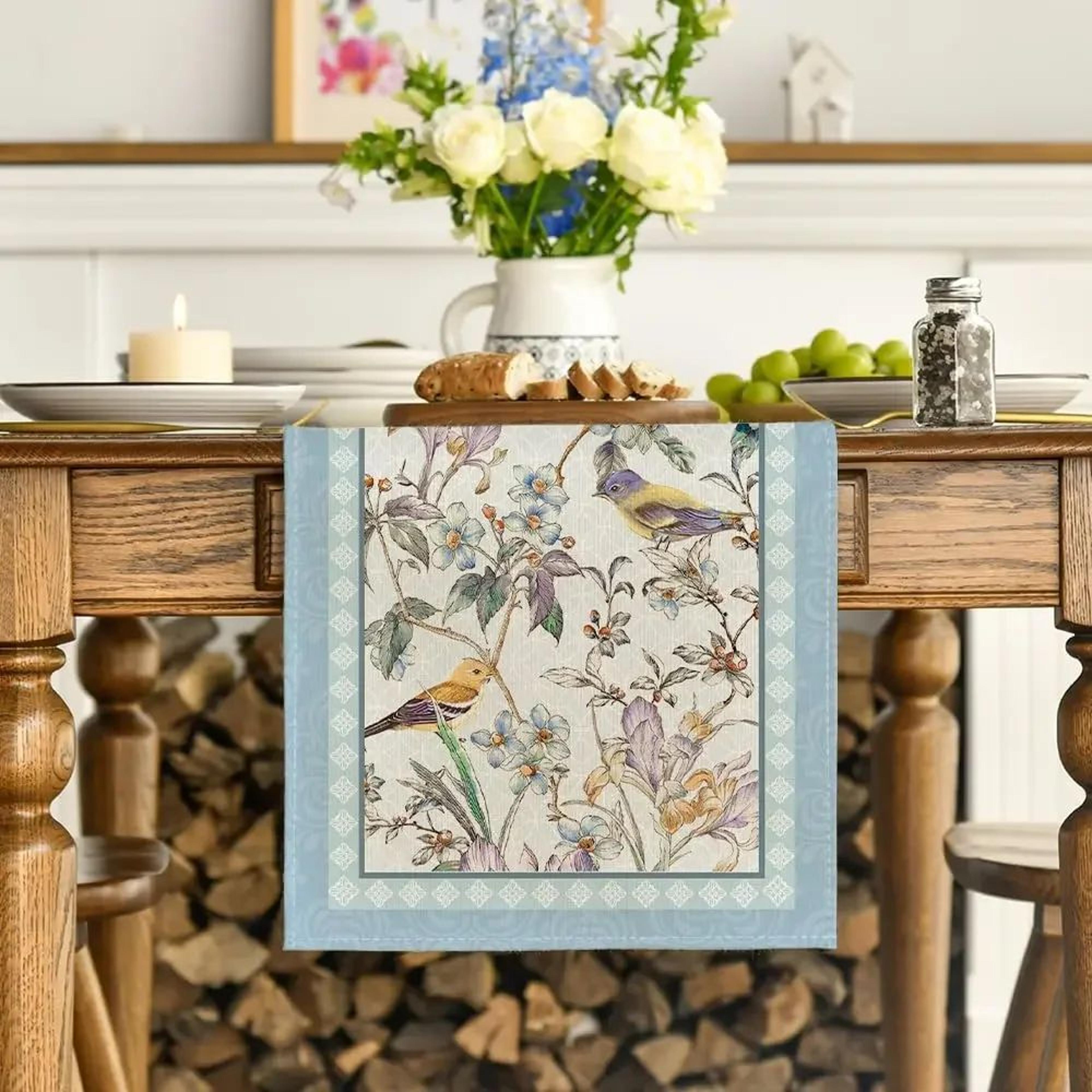 Blue Bird Blossom Floral Table Runner For Dining Tables And Weddings 1