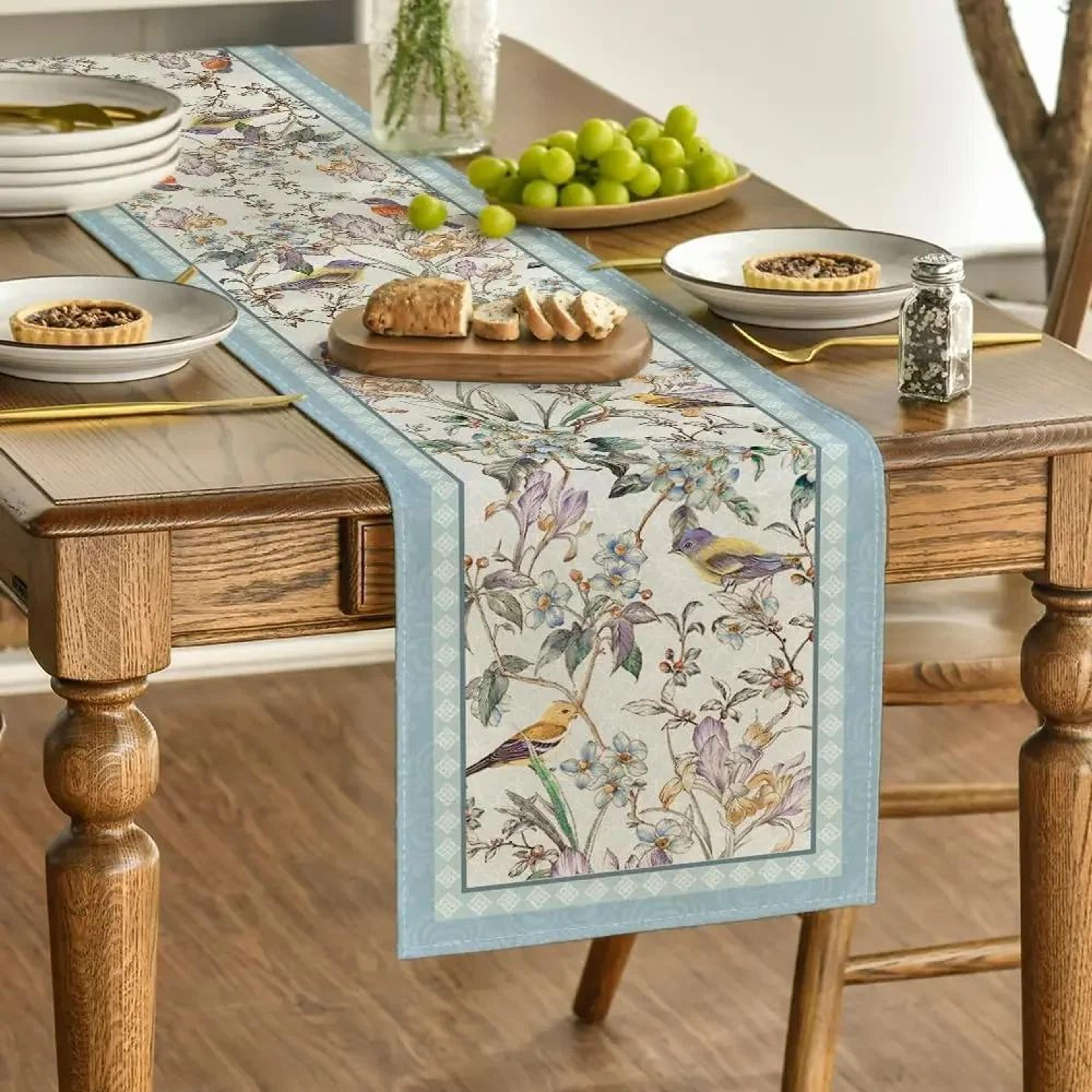 Blue Bird Blossom Floral Table Runner For Dining Tables And Weddings 2