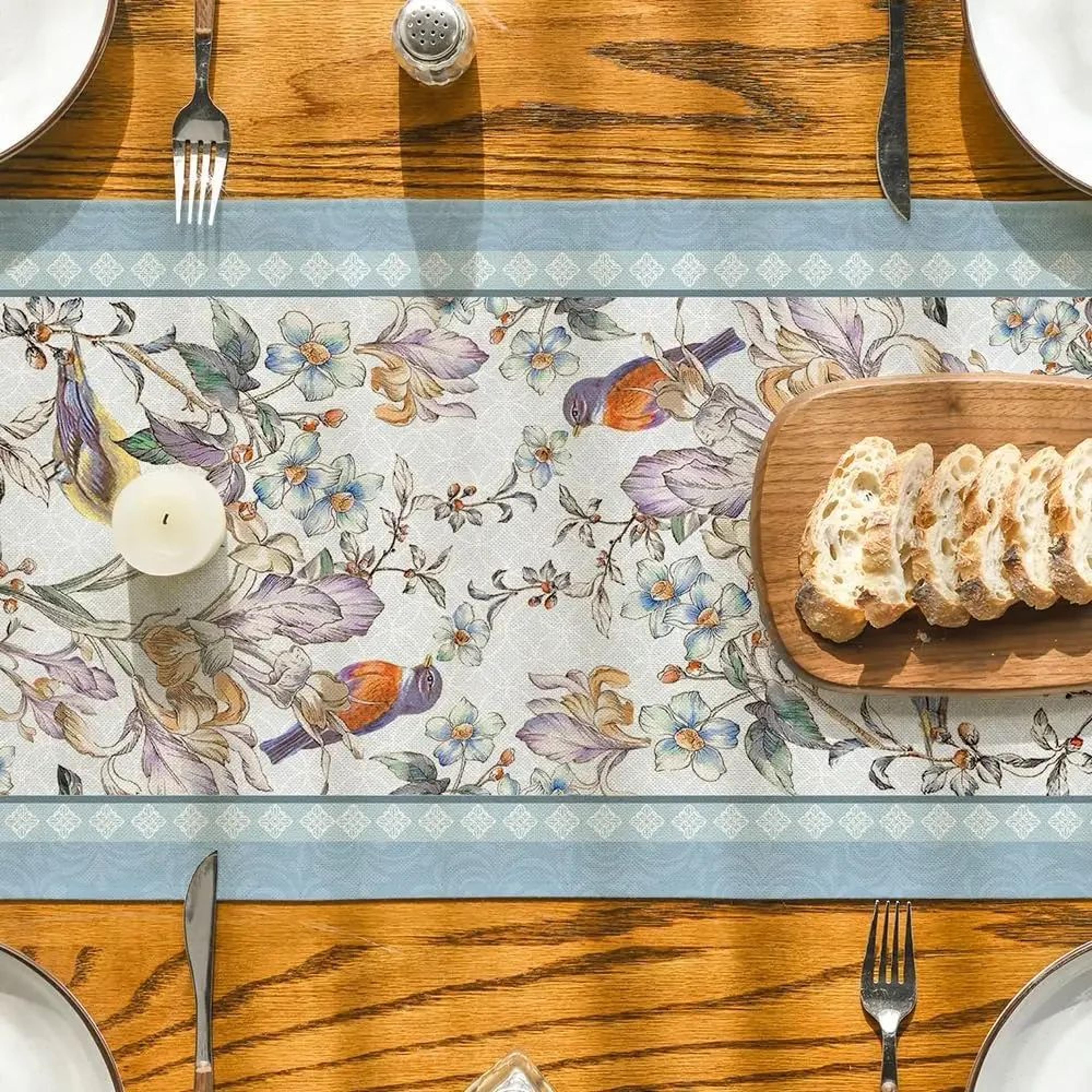 Blue Bird Blossom Floral Table Runner For Dining Tables And Weddings 4