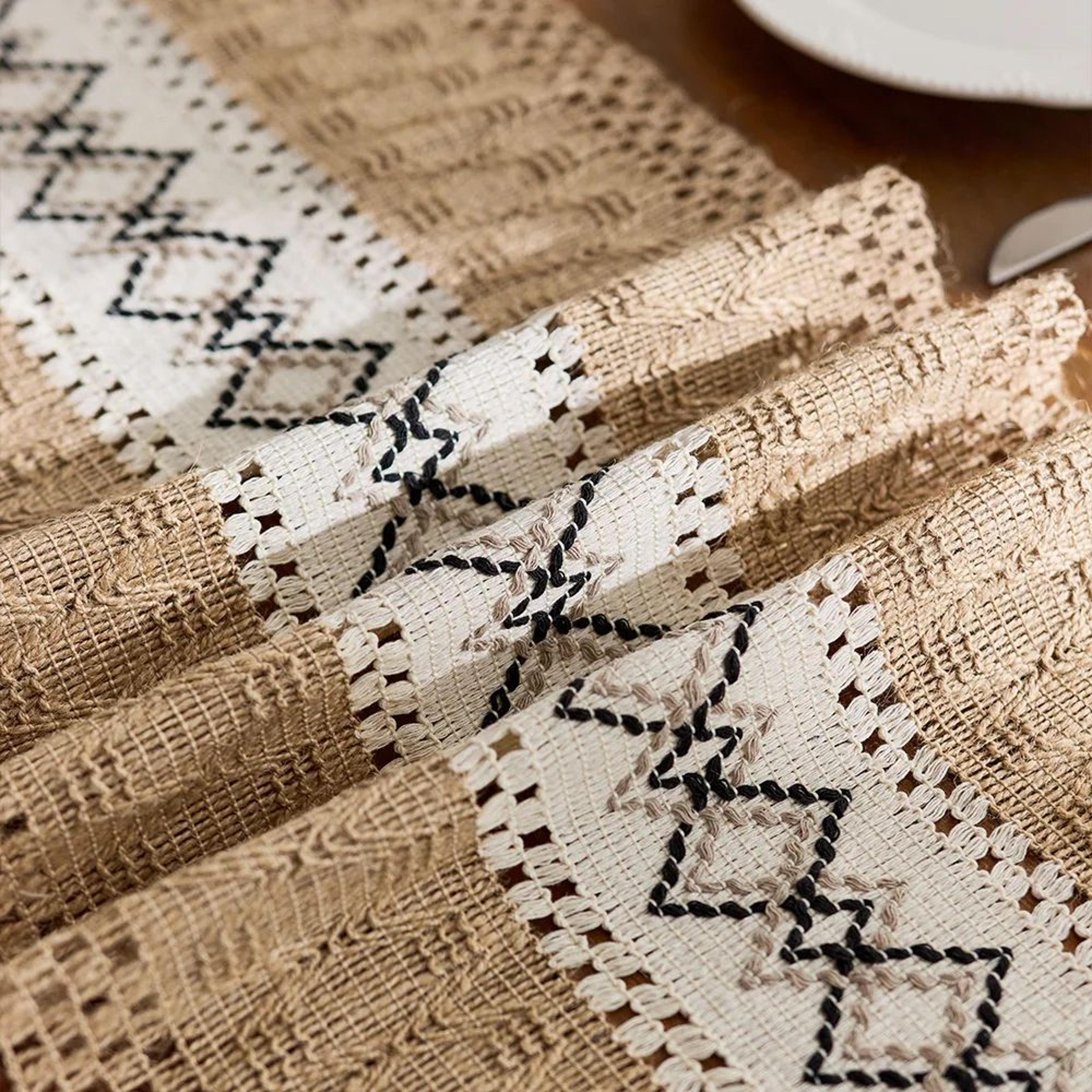 Boho Macrame Table Runner With Tassels Rustic Burlap Farmhouse Decor 1