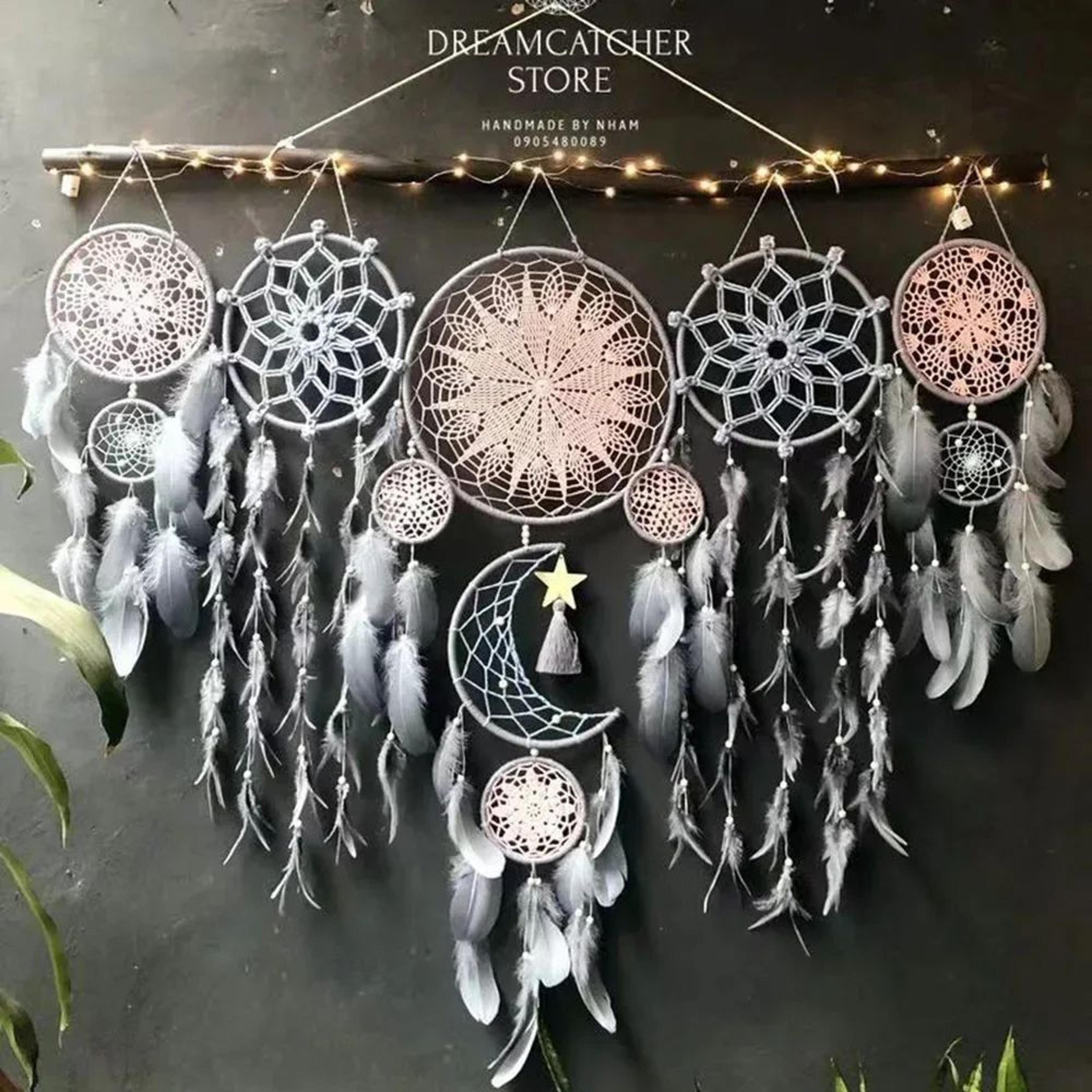 Boho Macrame Dream Catcher Wall Decor Set With Moon Design For Nursery  Home 3