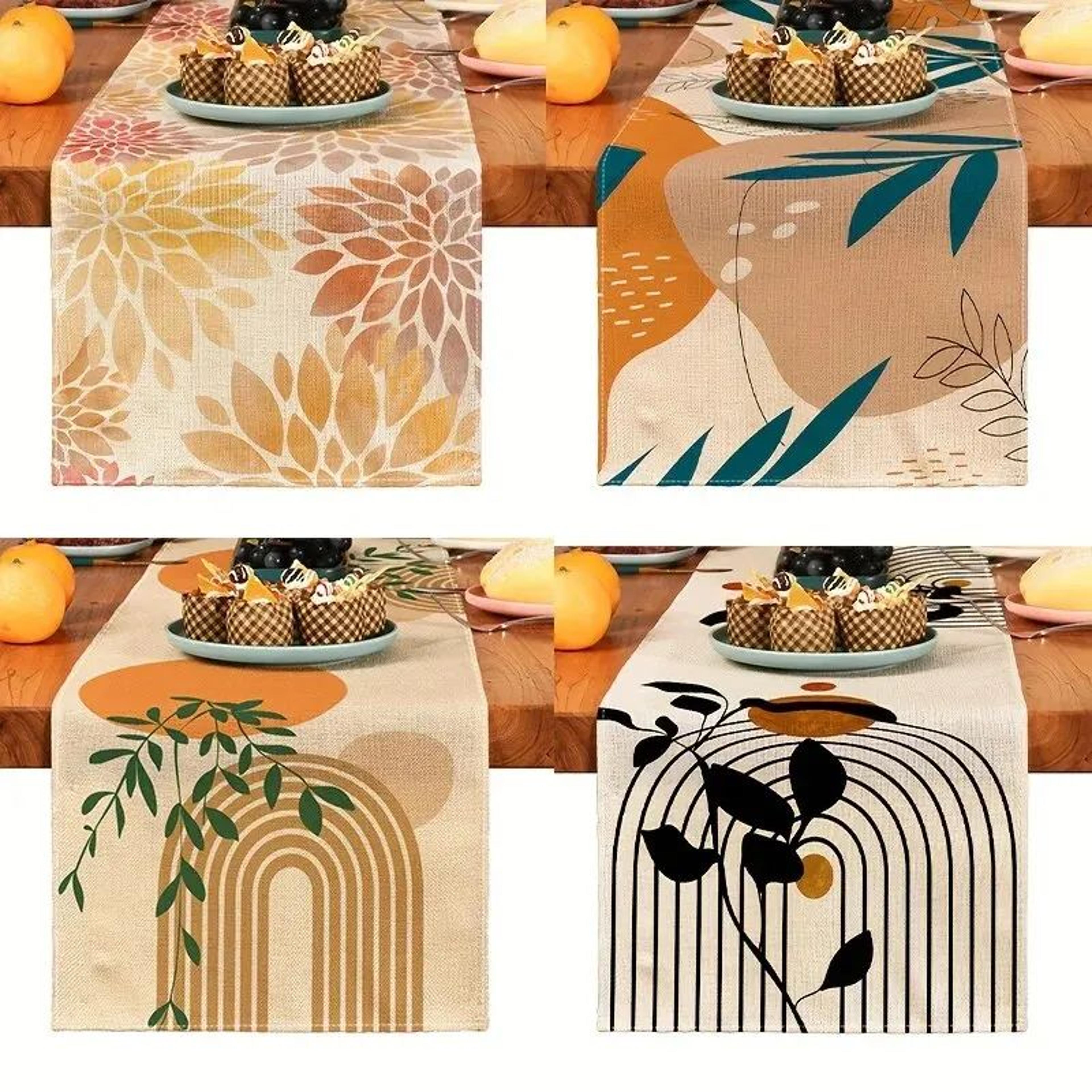 boho plant linen table runner for farmhouse dining decor