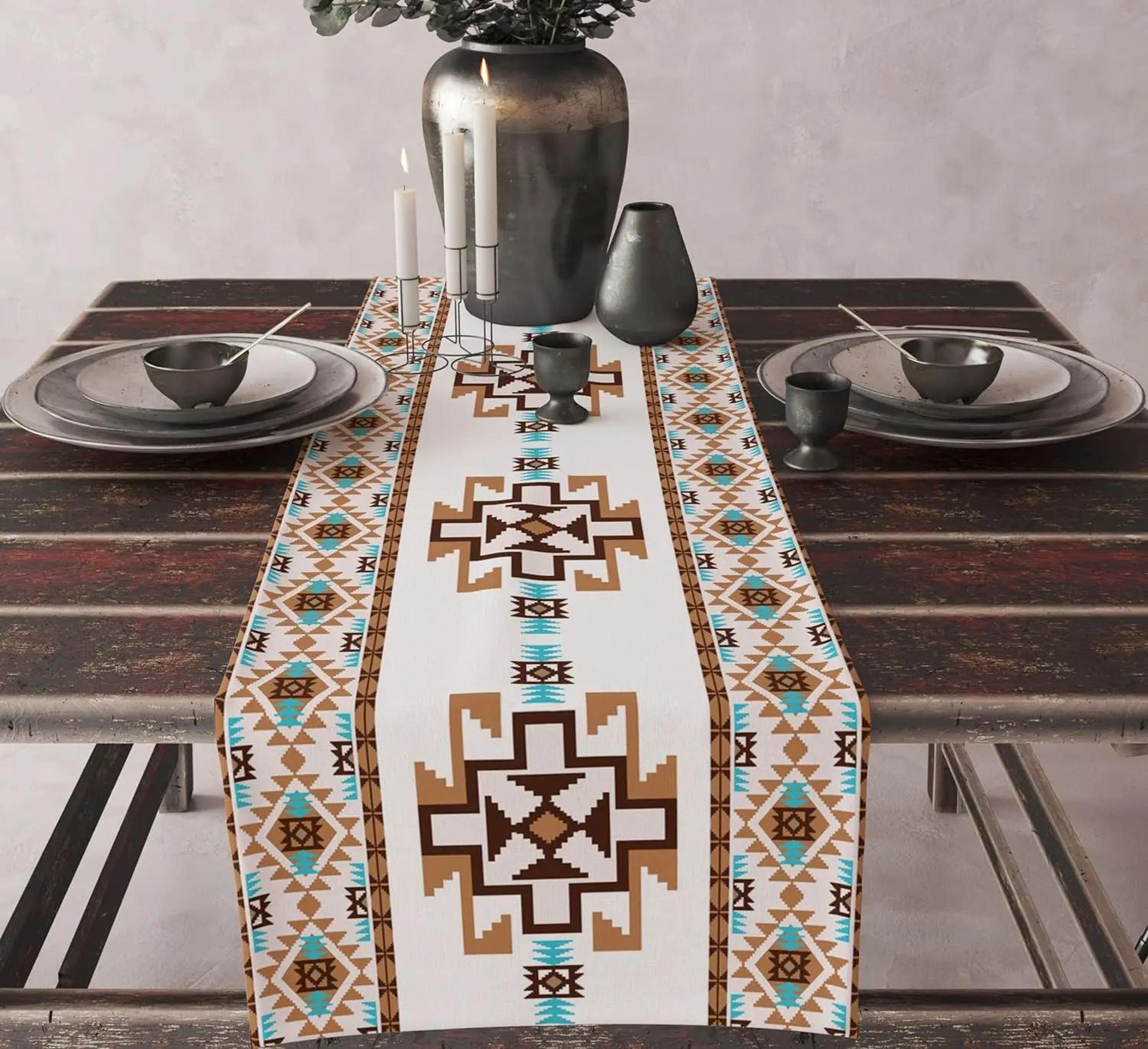 Boho Aztec Table Runner For Dining Tables  Geometric Linen Table Decor 12