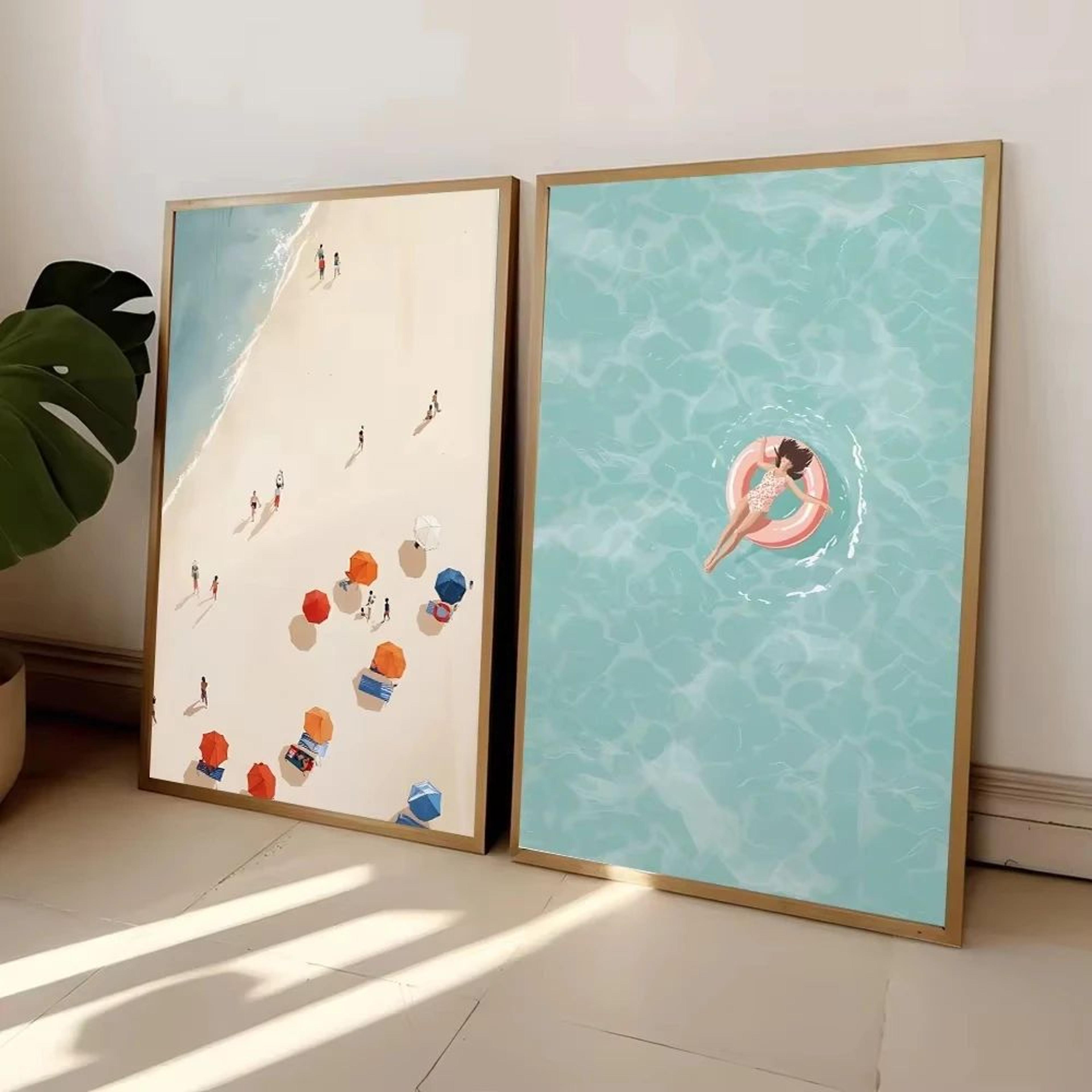 summer poolside girl canvas art for living room and beach house decor